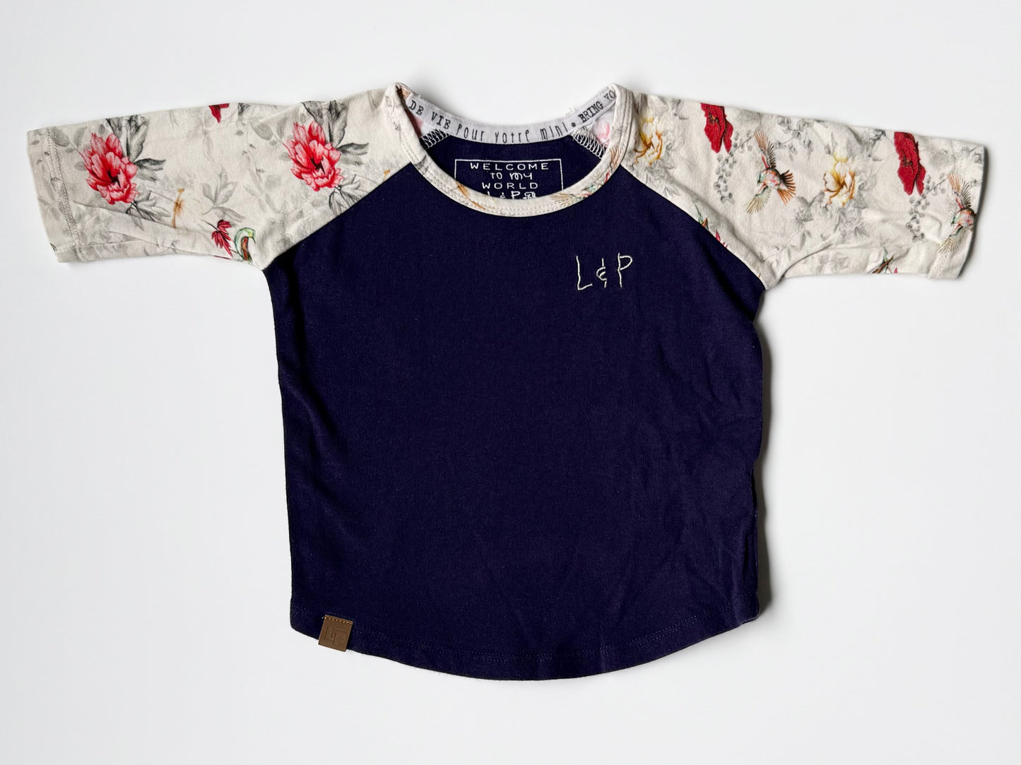 LP Apparel Navy & Floral 3/4 Sleeve Top (12-18 Months)