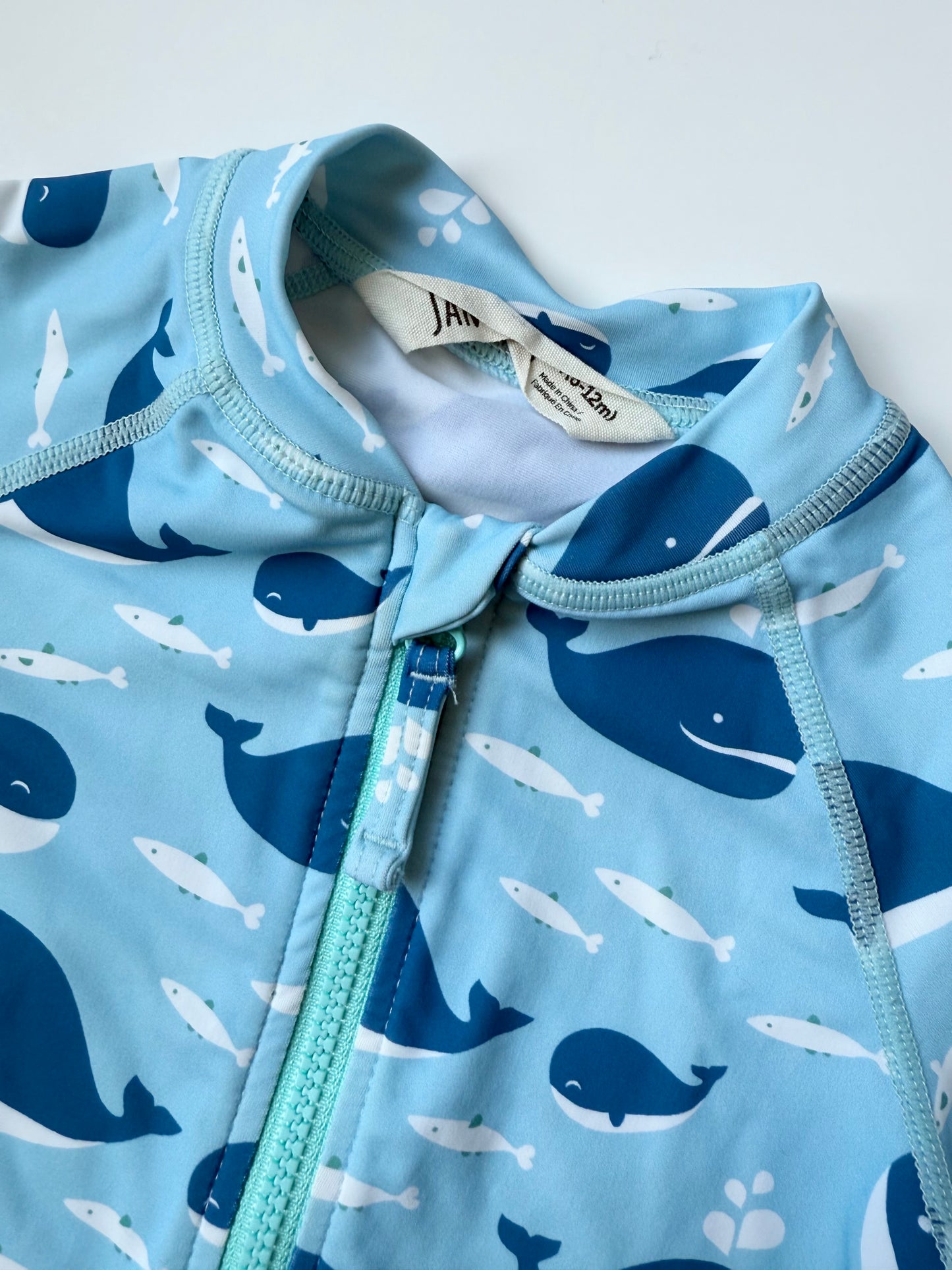Jan & Jul Blue Whales Long Sleeve & Shorts Rashguard One Piece Swimsuit (6-12 Months)