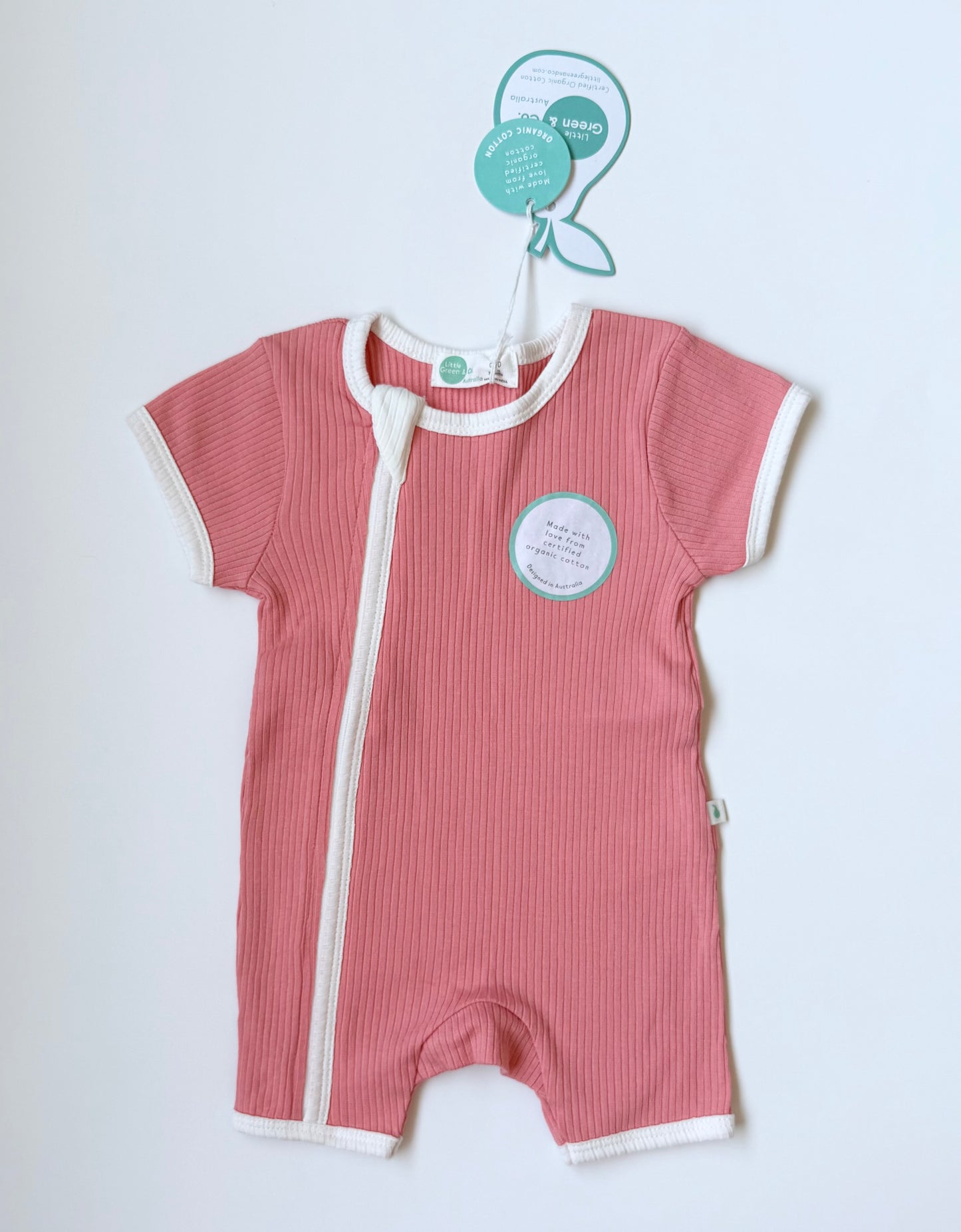 Little Green & Co Peach Ribbed Shorty Romper - New (0-3 Months)