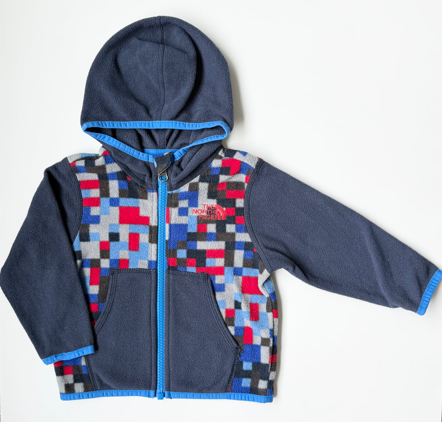 The North Face Blue & Checkered Hooded Fleece Zip Up (6-12 Months)