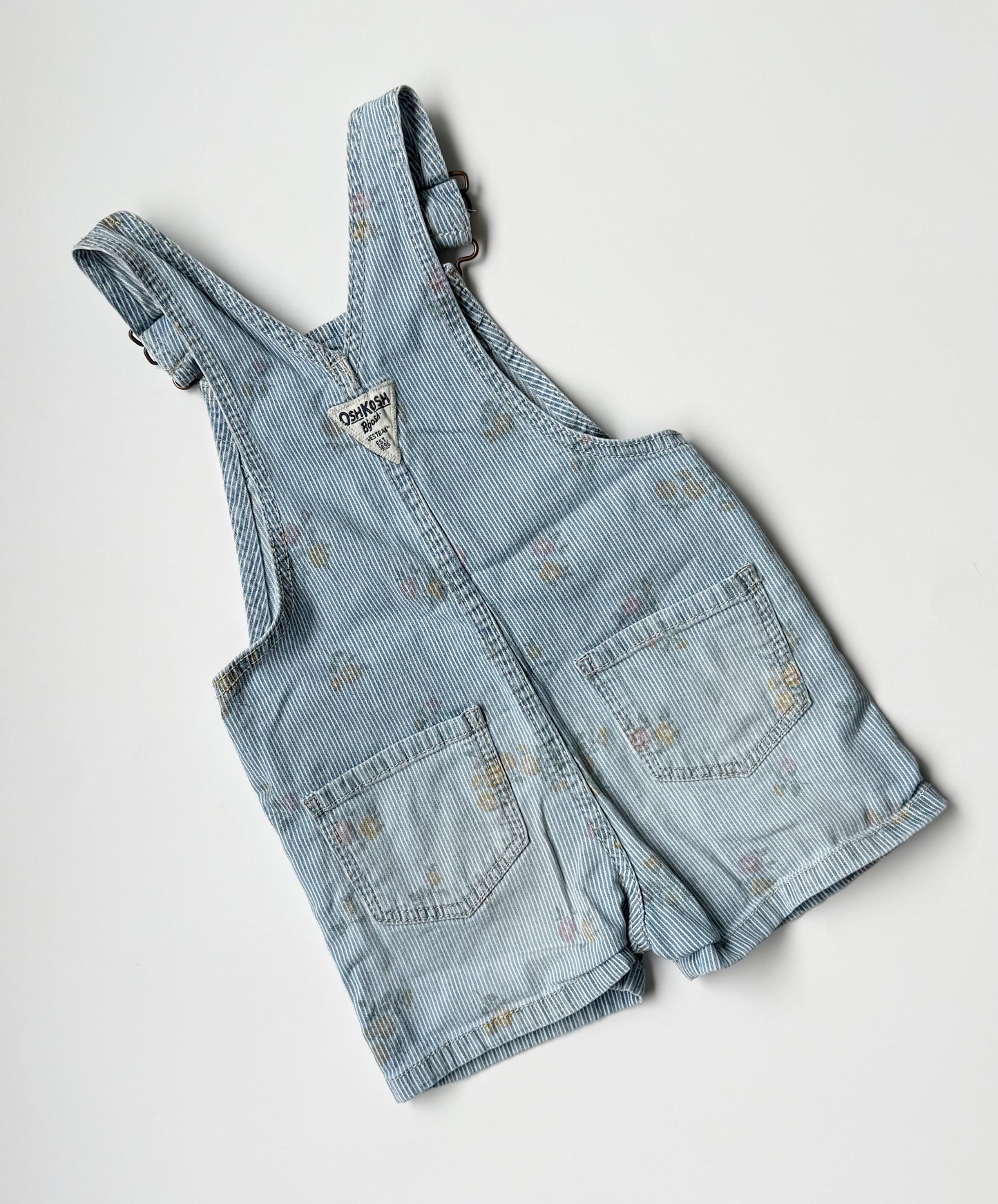 Oshkosh Blue Stripped Floral Shorty Overalls (2T)
