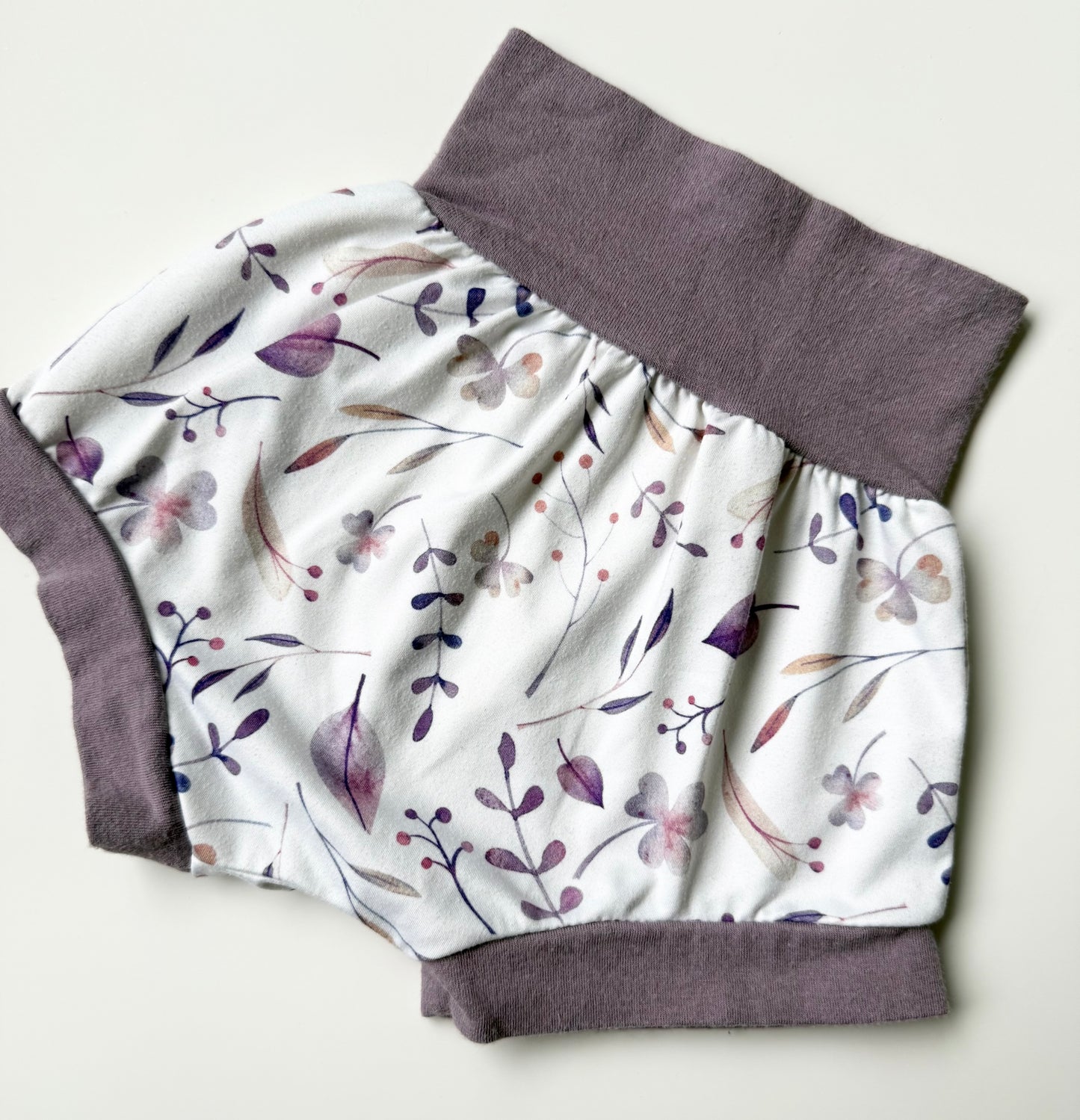 Five Little Wildlings Purple Floral Bummie Shorts (3-18 Months)