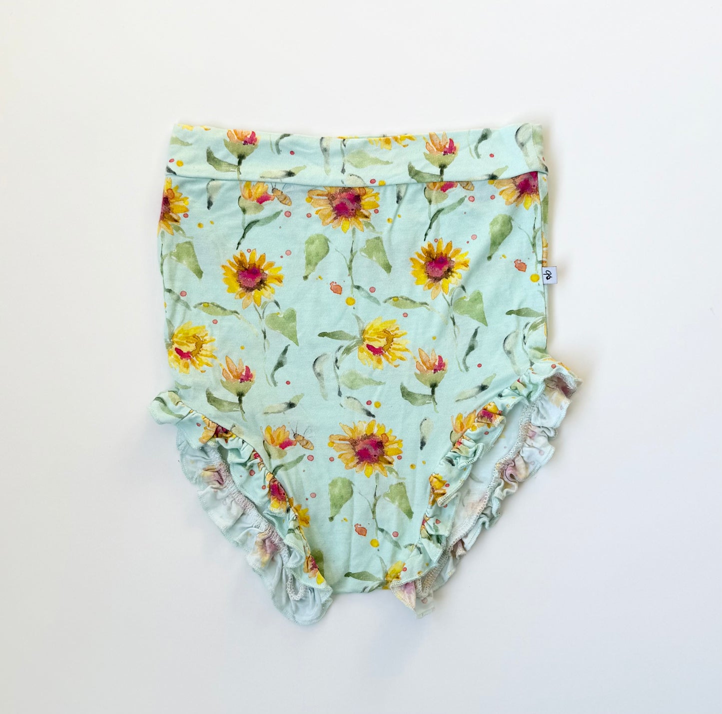 Birdie Bean Turquoise Sunflower Bummie Highwaisted Shorts (3T)