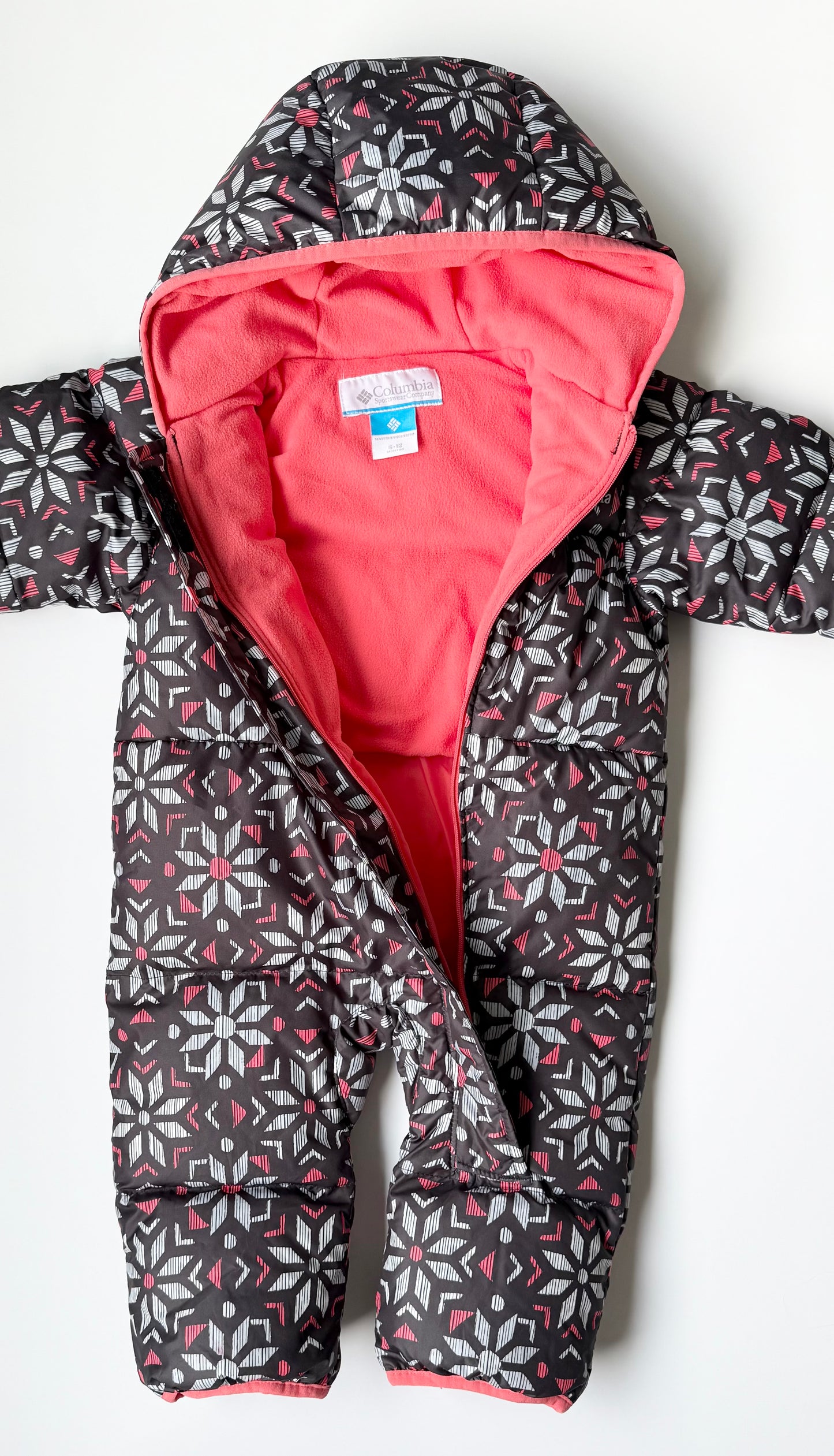 Columbia Black & Pink Geometric Snuggly Bunny Snowsuit (6-12 Months)