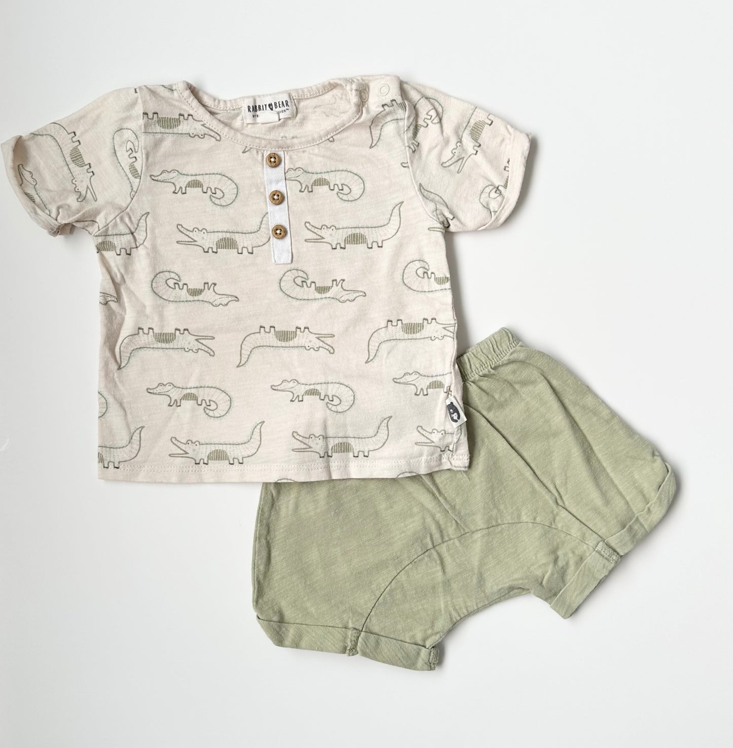 Rabbit + Bear Green Alligator T-Shirt & Shorts Set (18 Months)
