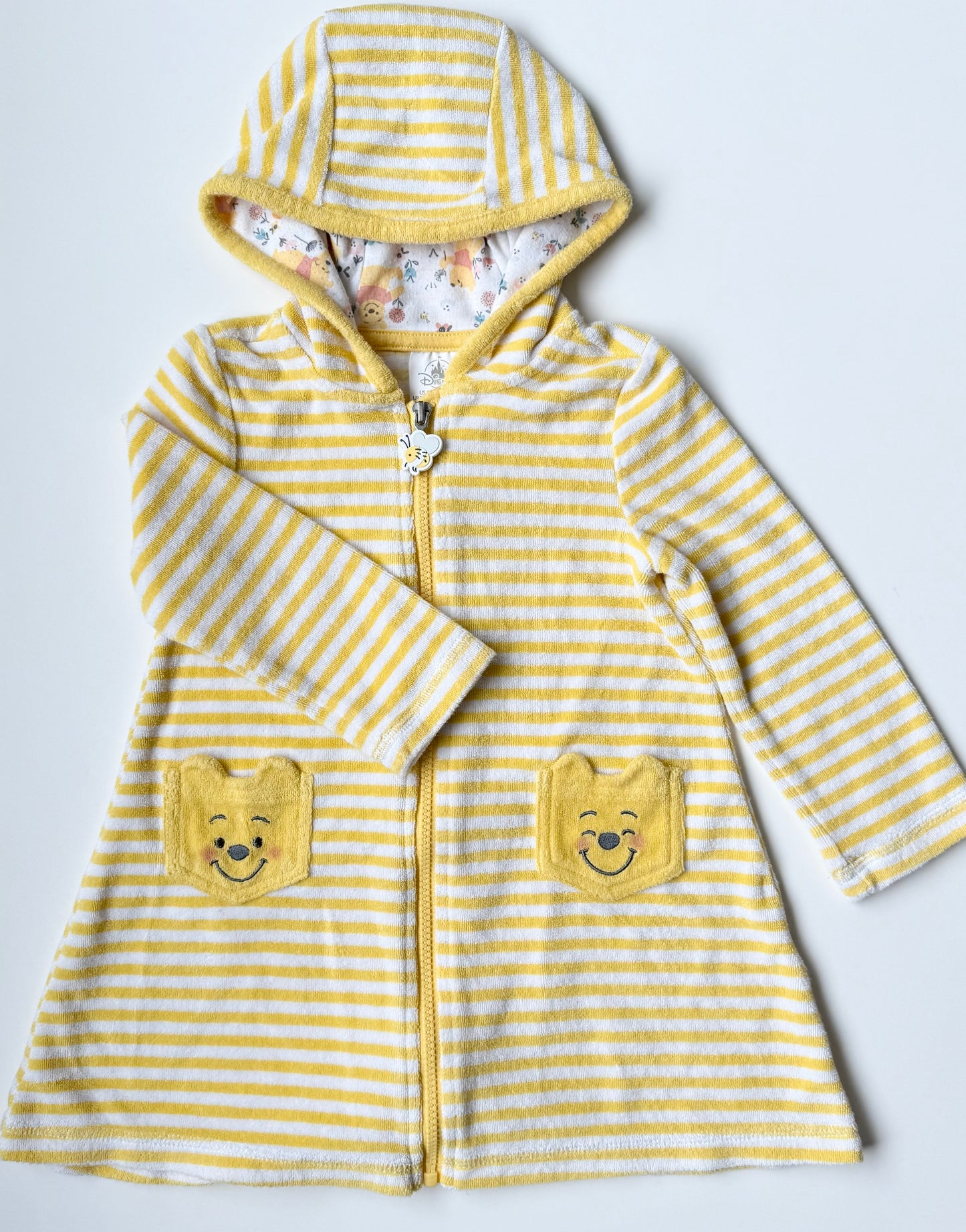Disney Store Winnie the Pooh Yellow Stripped Hooded Zip Up Towel Dress (3T)