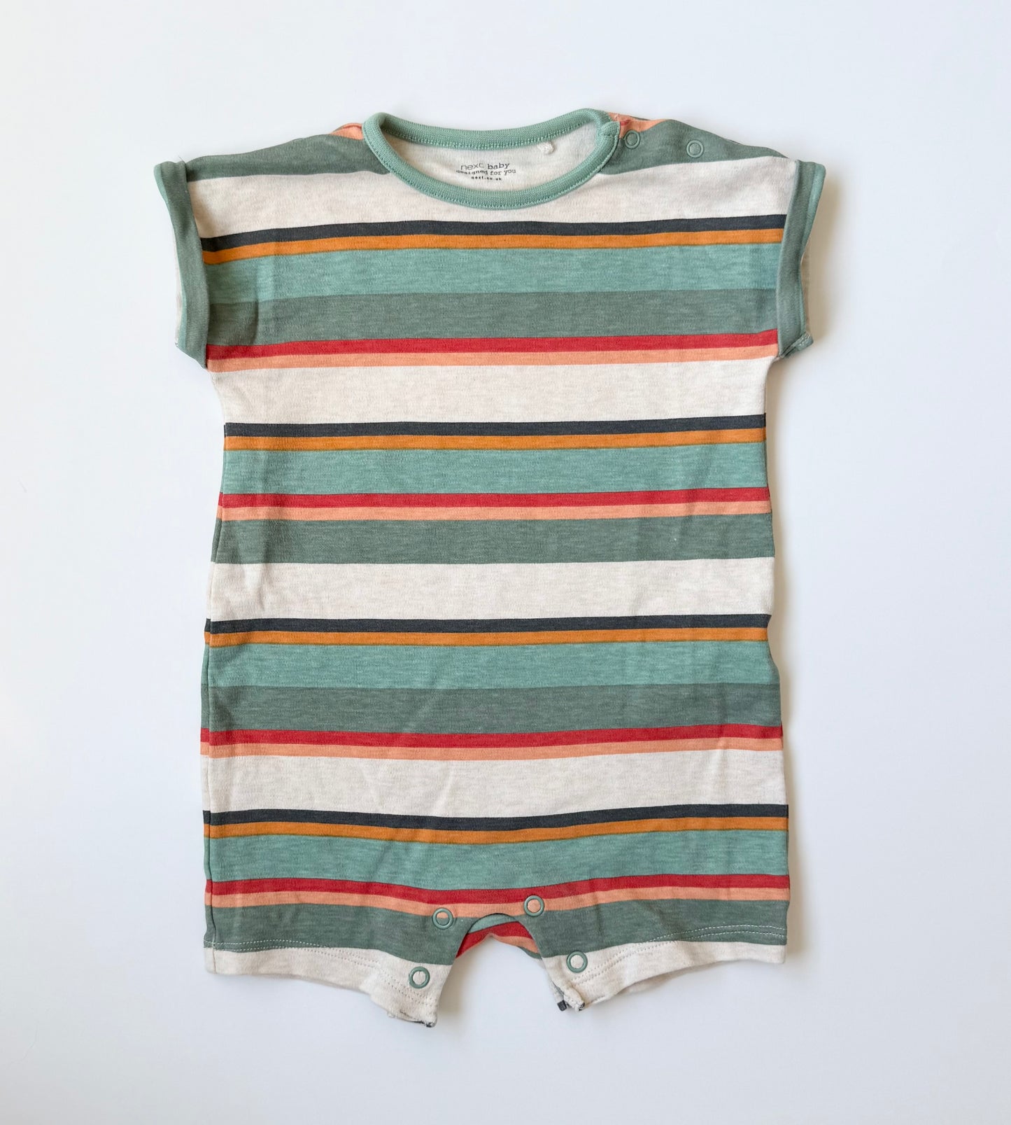 Next Baby Green/Red/Orange Stripped Romper (3-6 Months)
