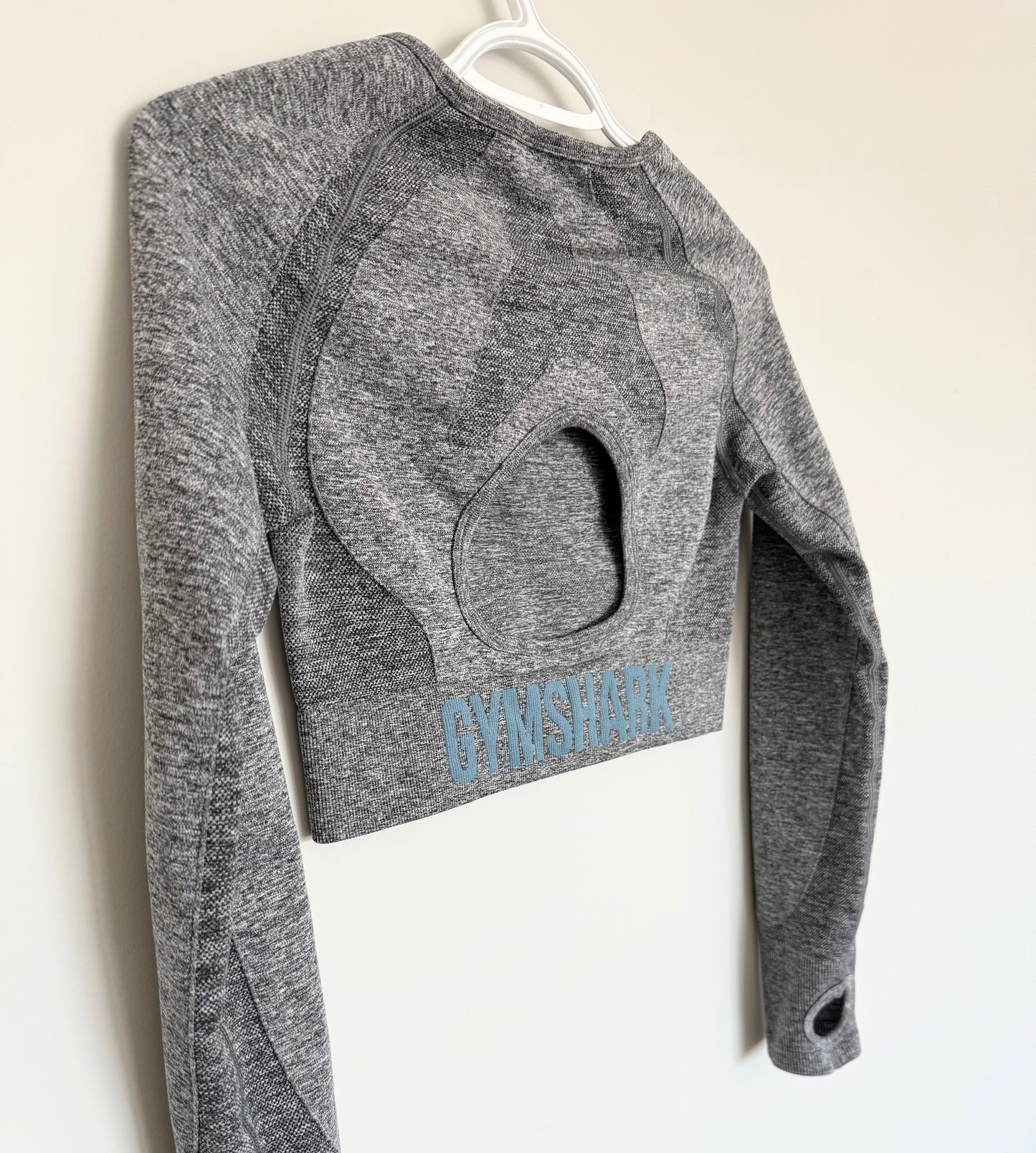 Women’s Gymshark Flex Long Sleeve Crop Top in Charcoal Marl & Smokey Teal (Medium)