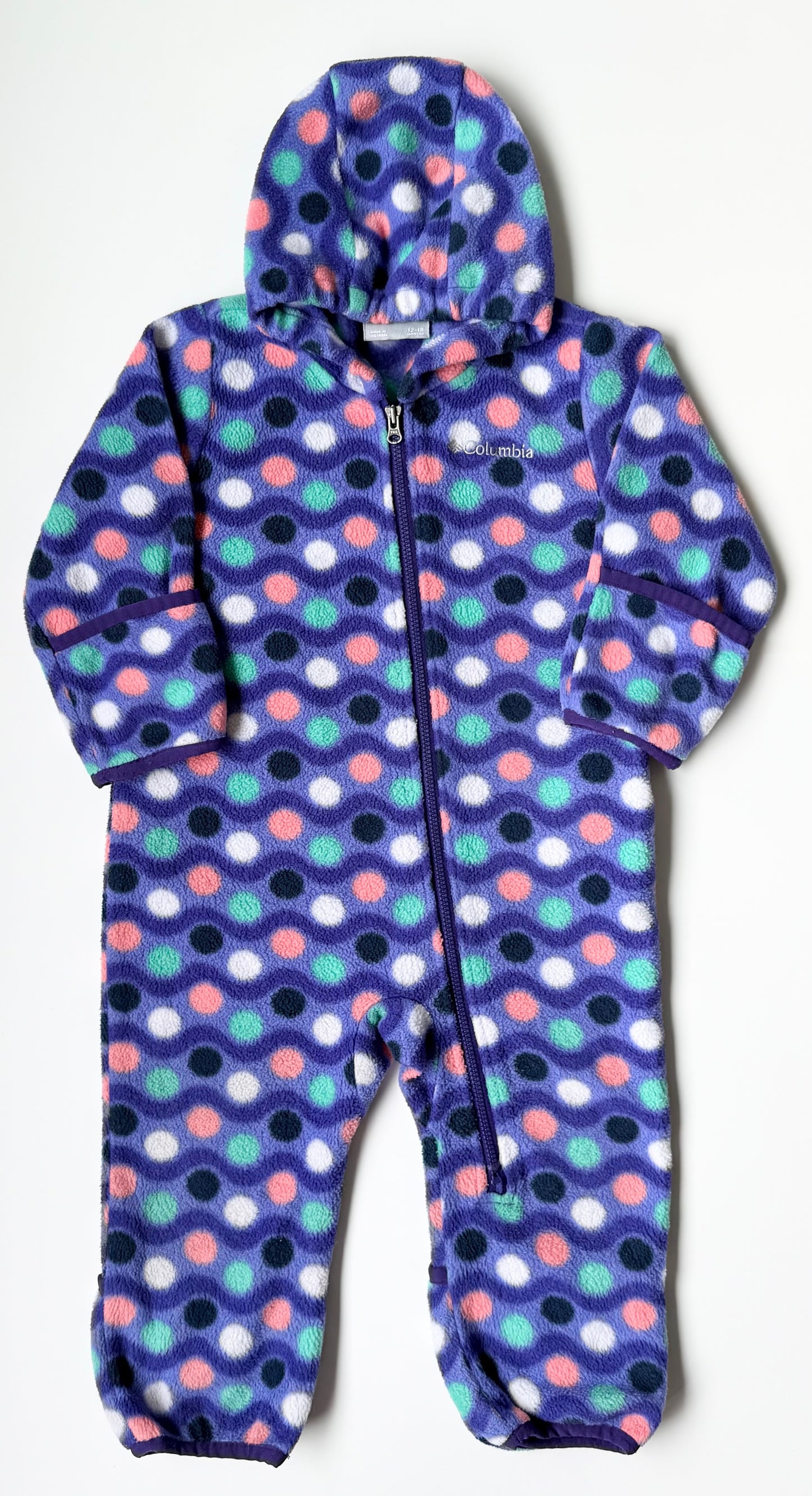 Columbia Purple Polkadot Fleece Bunting Suit (12-18 Months)