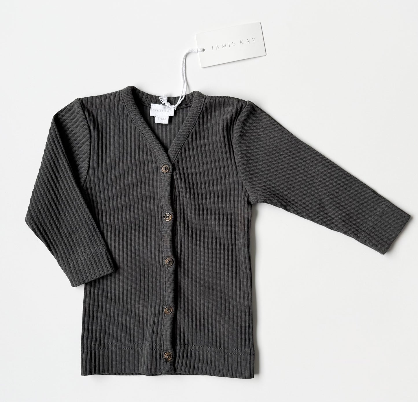 Jamie Kay Dark Grey Ribbed Button Cardigan Sweater - New (3-6 Months)