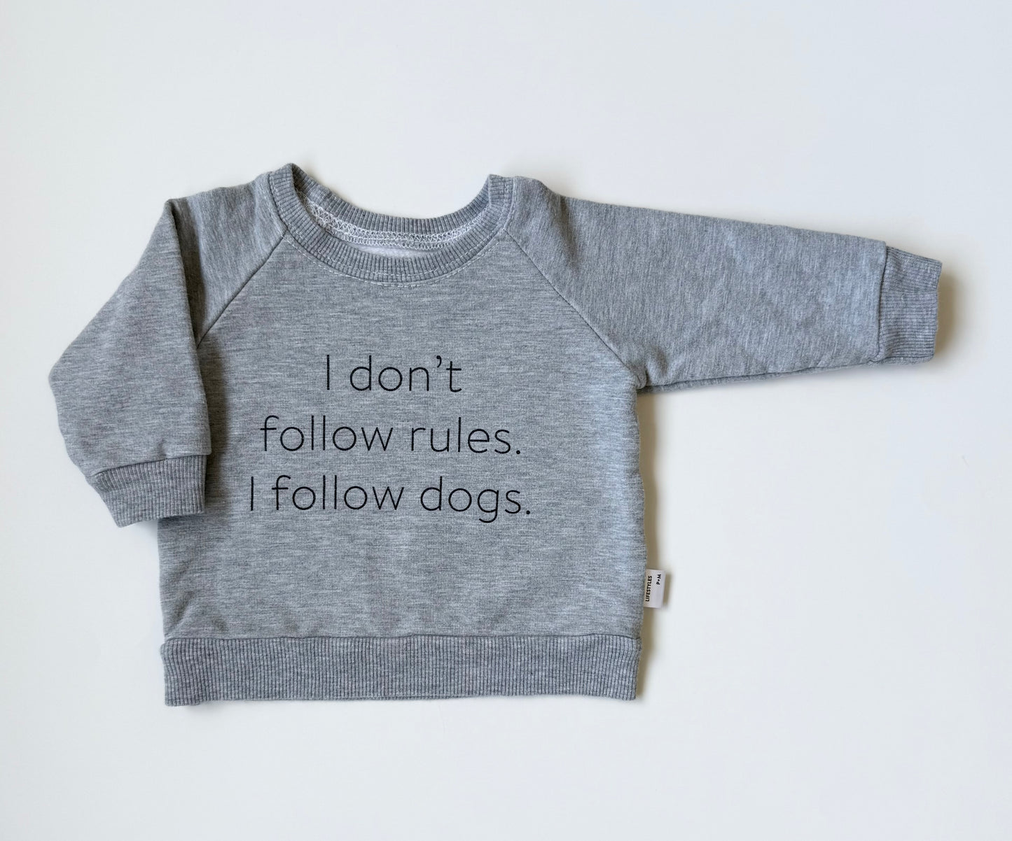 Portage & Main Grey “Follow Dogs” Crewneck Sweater (0-6 Months)