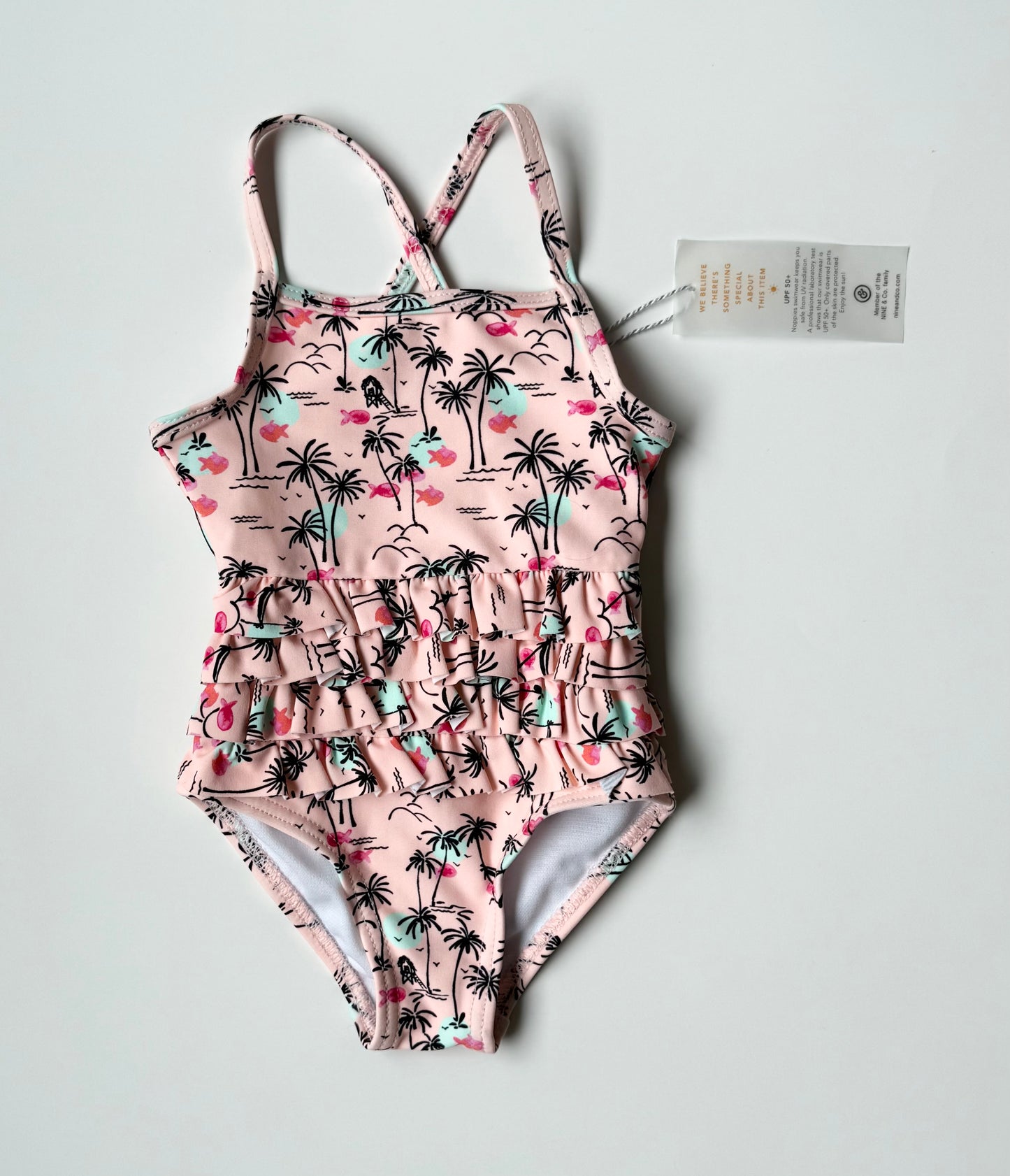 Noppies Light Peach Palm Trees One Piece Swimsuit - New (2-6 Months)