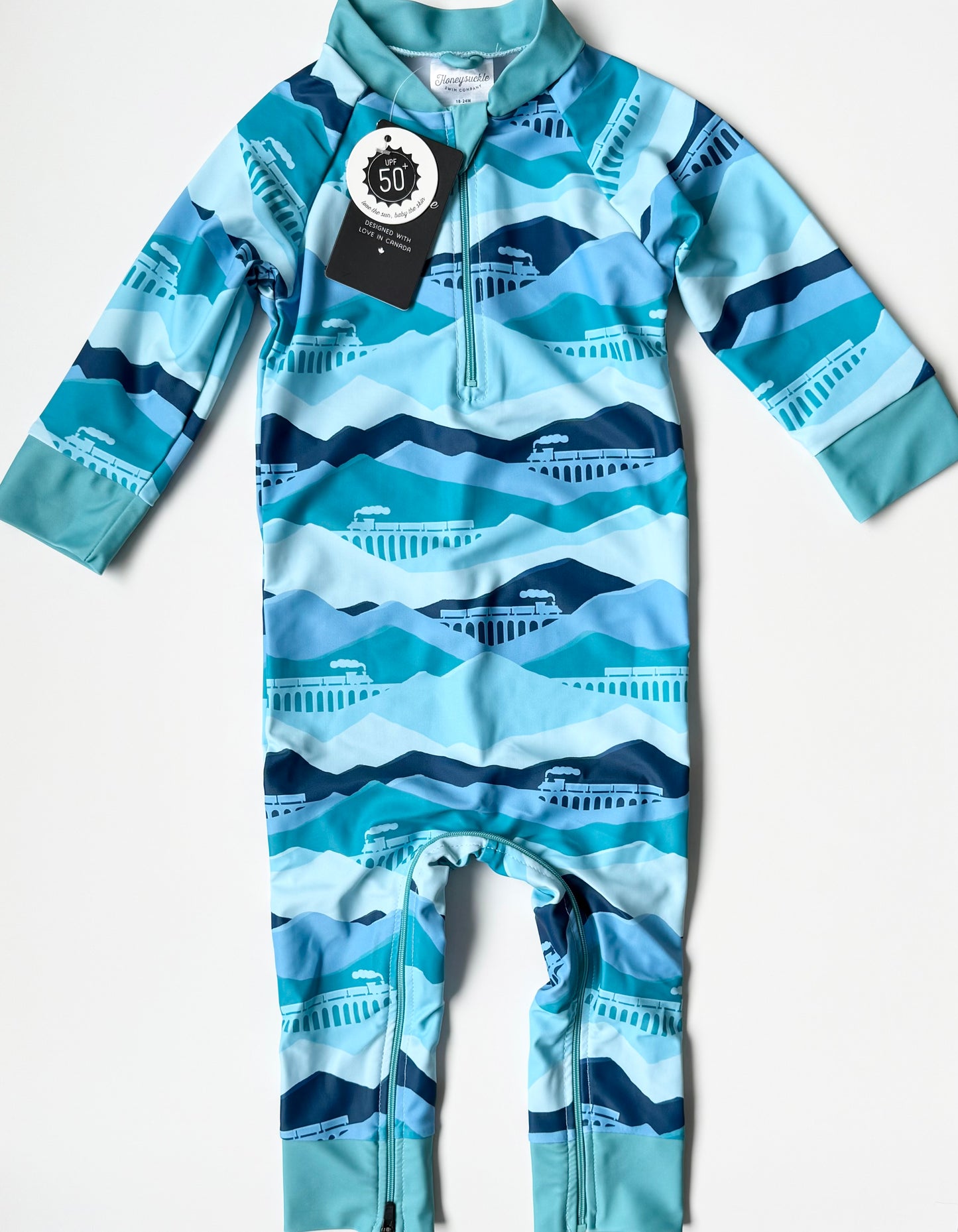 Honeysuckle Swim Blue “Locomocean” Full Coverage Sunsuit - New (18-24 Months)
