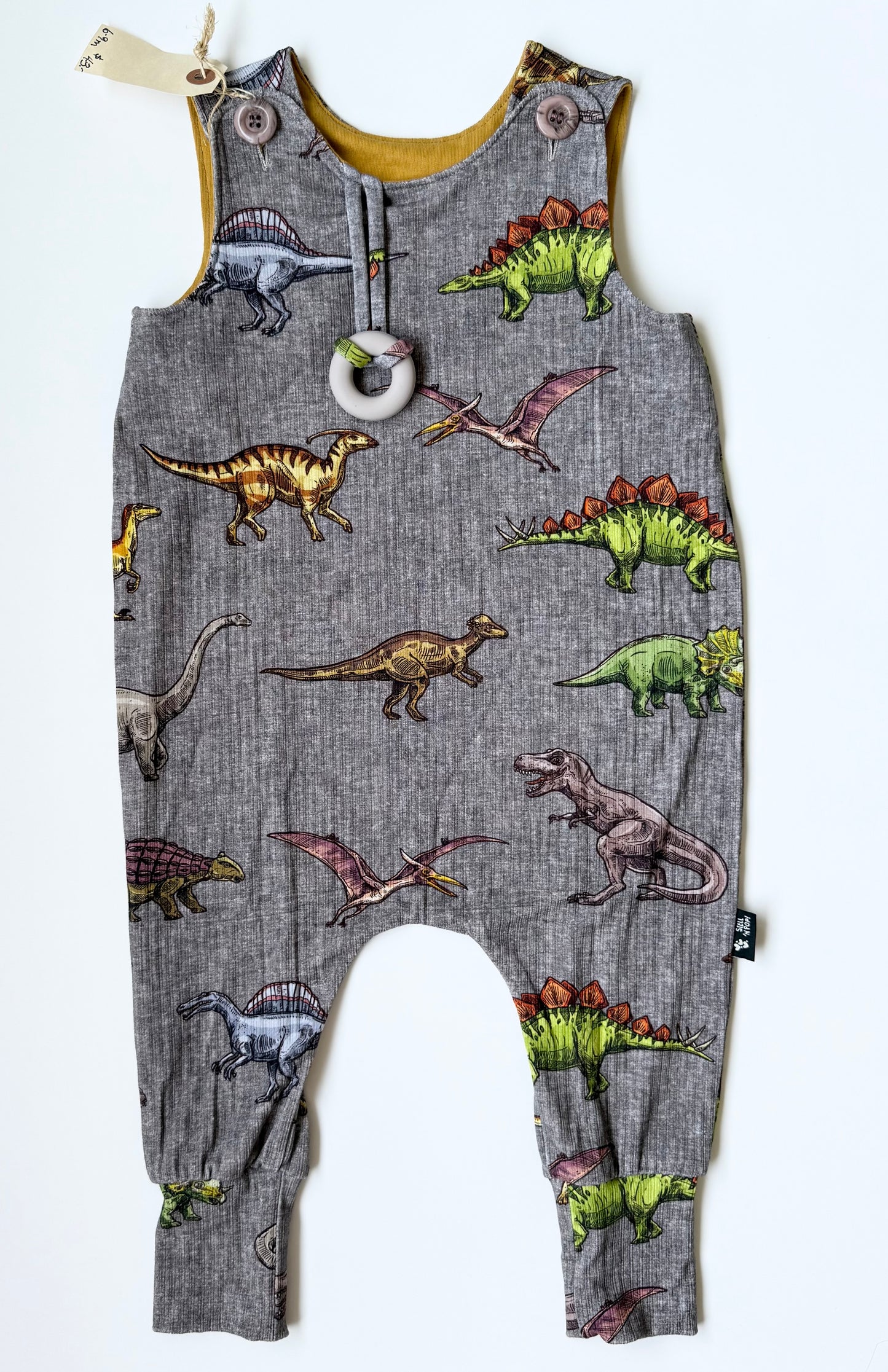 Stell ‘N Pop Grey Dinosaure Sleeveless Jumpsuit & Teething Ring - New (6-9 Months)