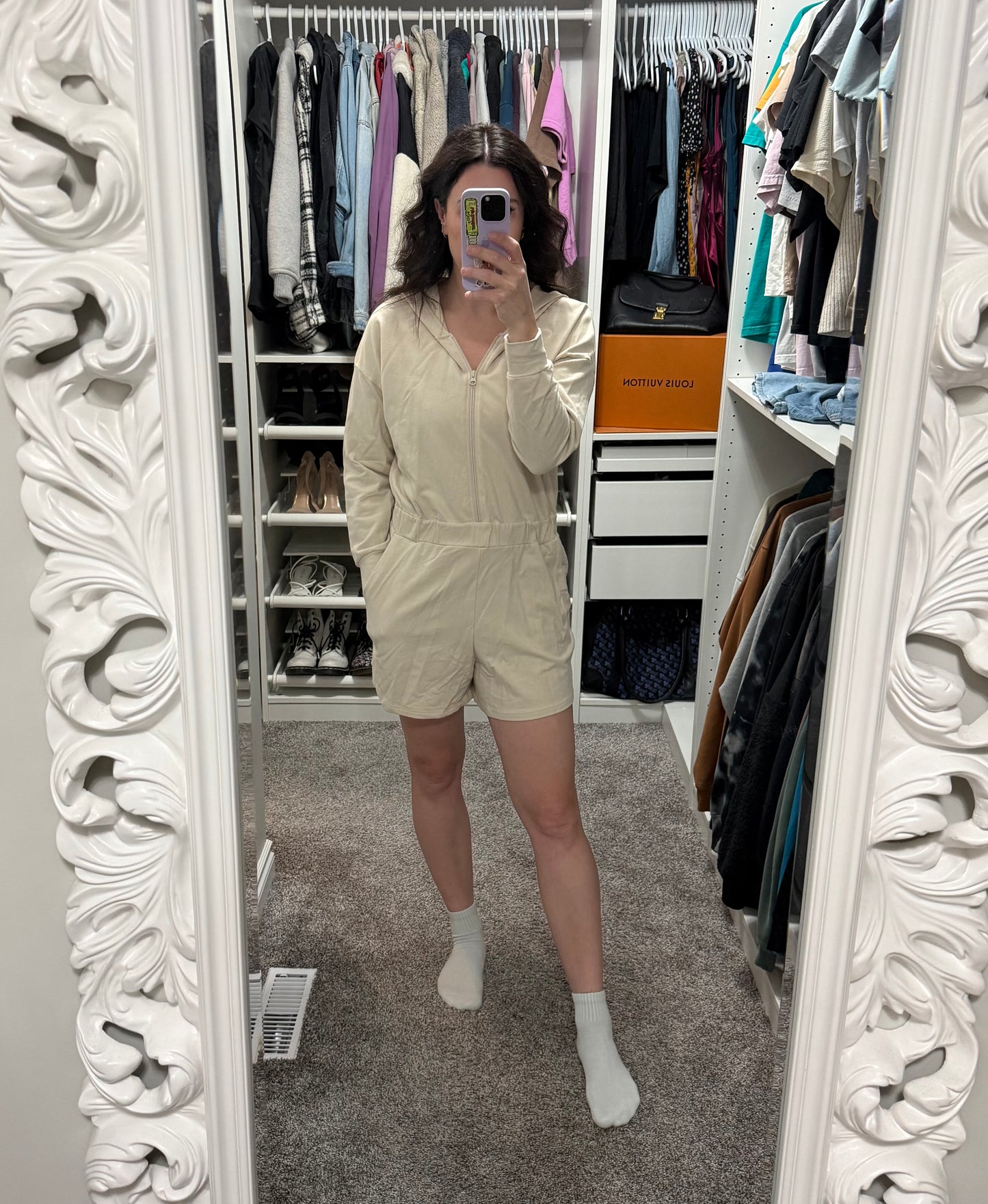 Women’s Smash + Tess The Malibu Cinch Shorty Romper in Natural Shimmer or Oatmeal (Small)