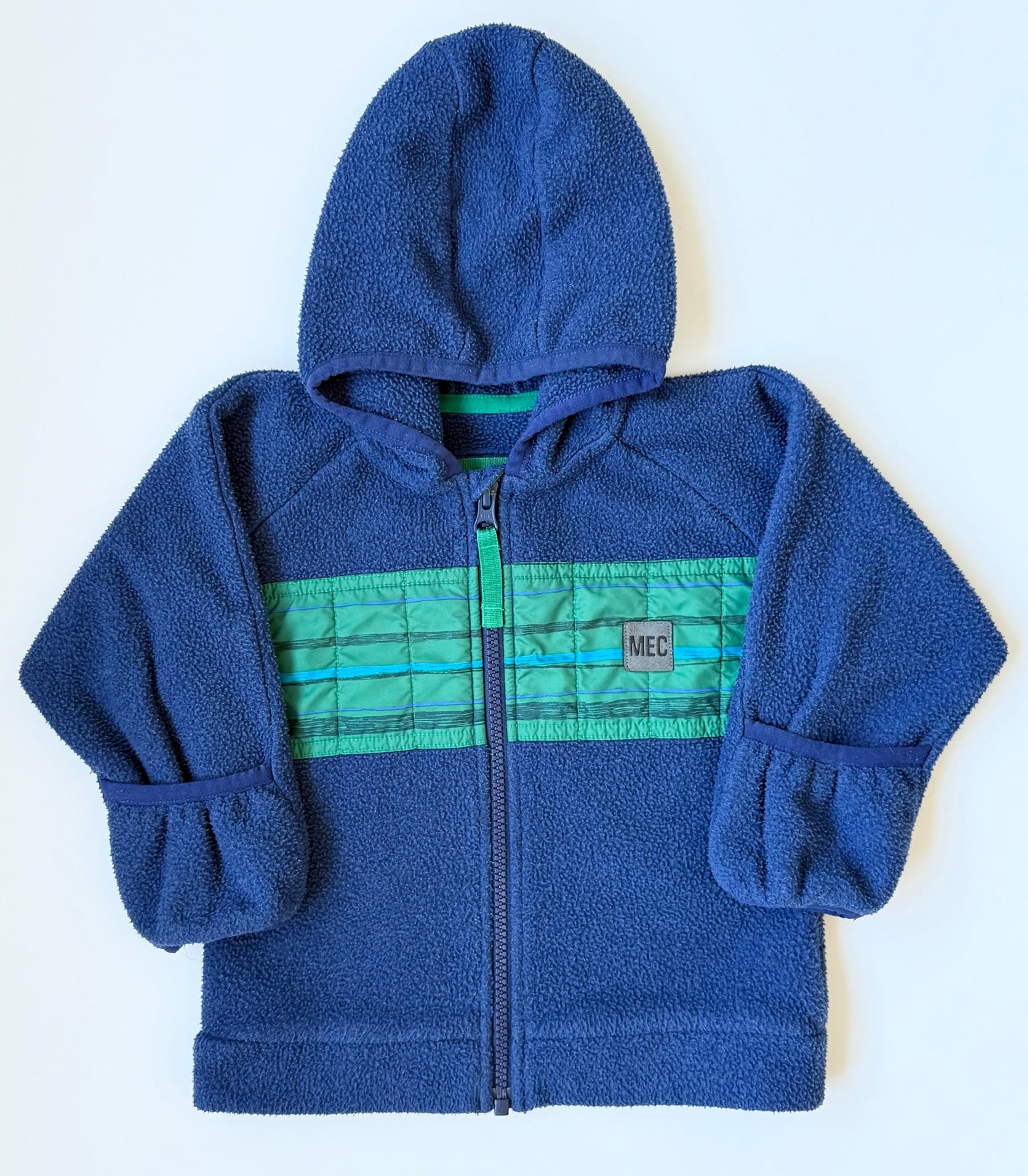 MEC Blue & Green Striped Hooded Fleece Zip Up (18 Months)