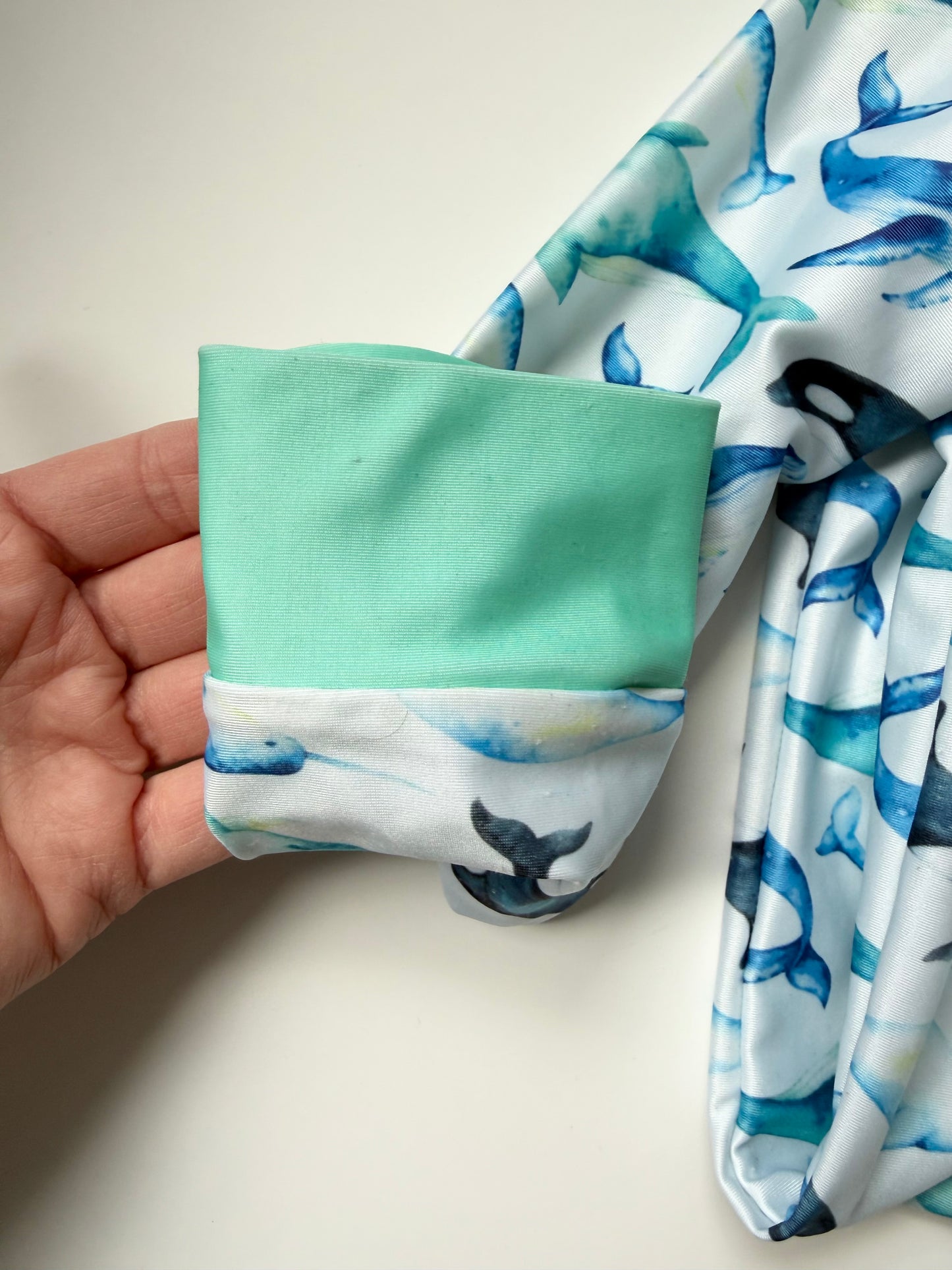 Honeysuckle Swim Light Blue Whales Full Coverage Sunsuit (3T)