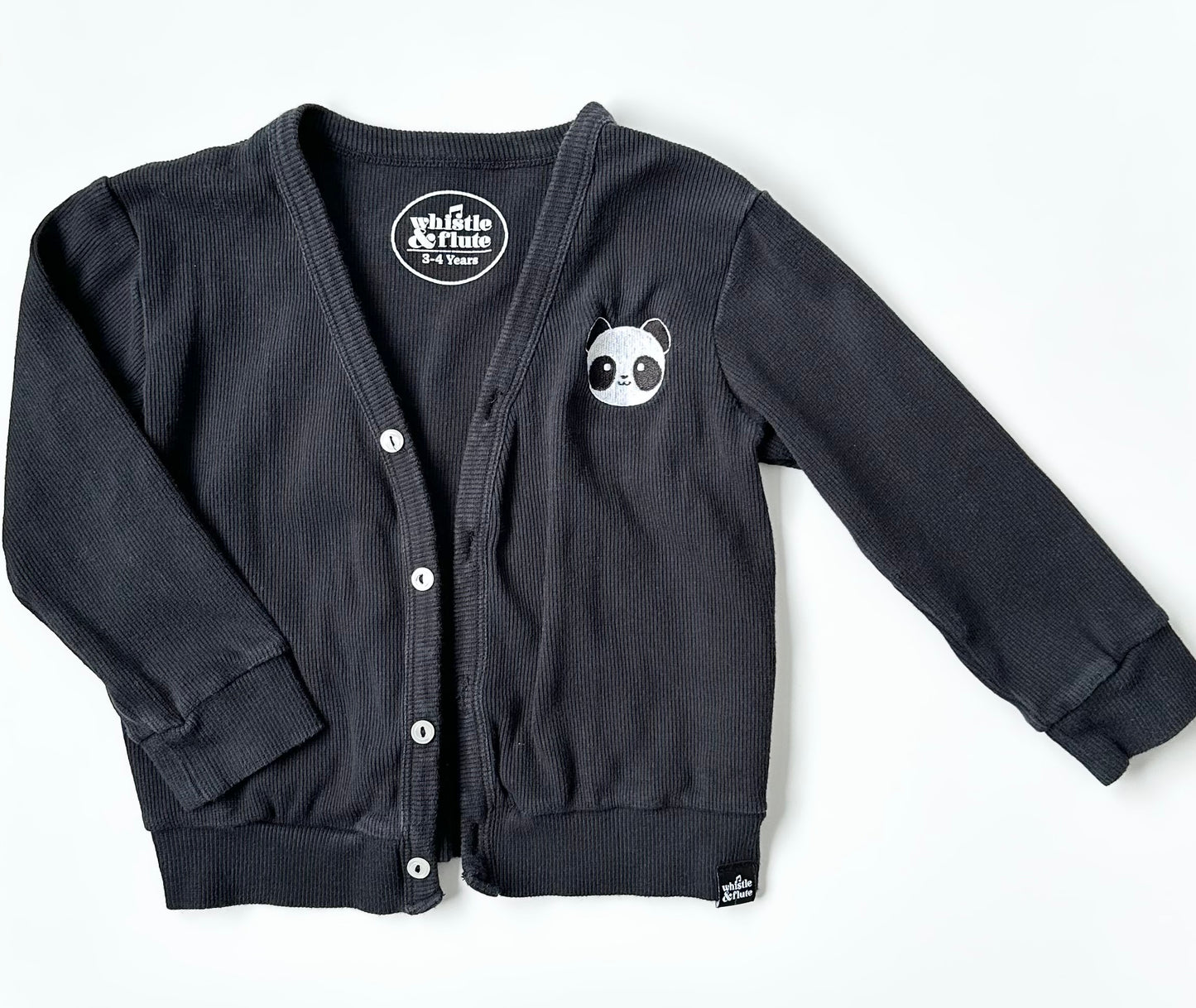 Whistle & Flute Black Ribbed Panda Cardigan (3-4 Years)