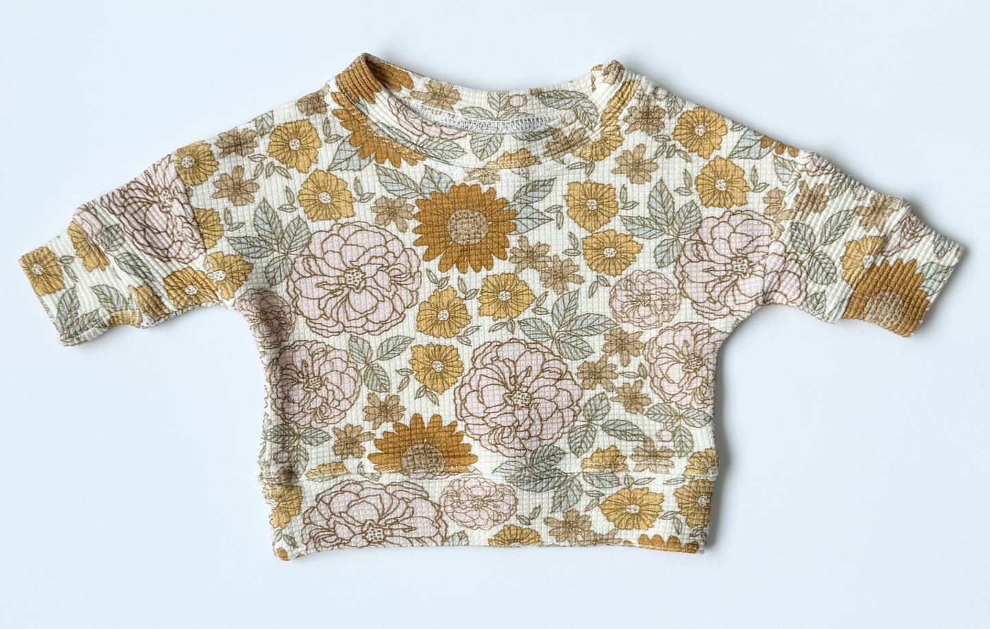 Dear Aspen Beige Antique Floral Waffle Sweater (Newborn)