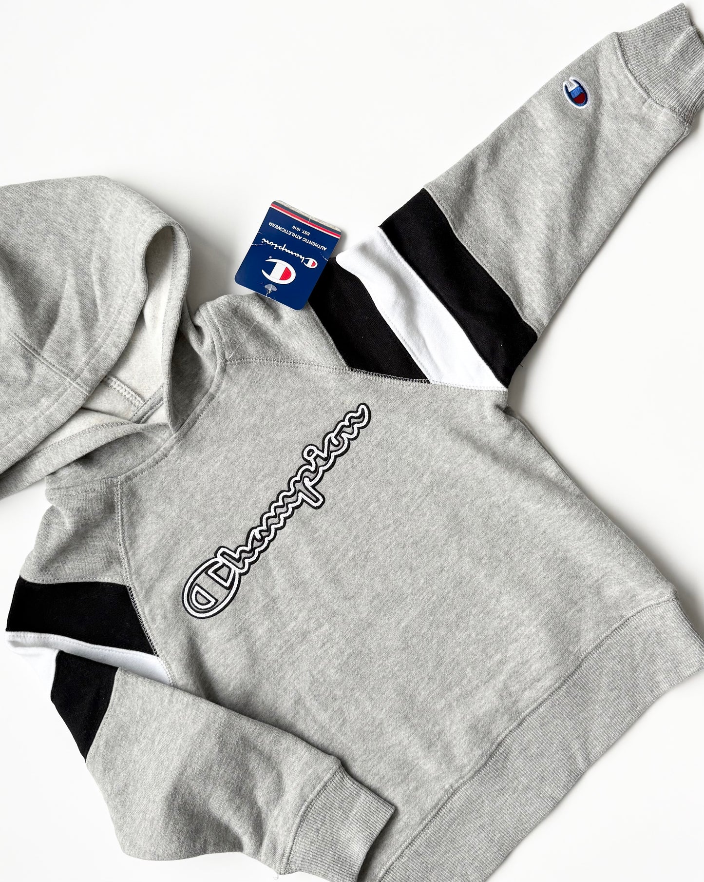 Champion Grey & Striped Hoodie - New (5 Years)