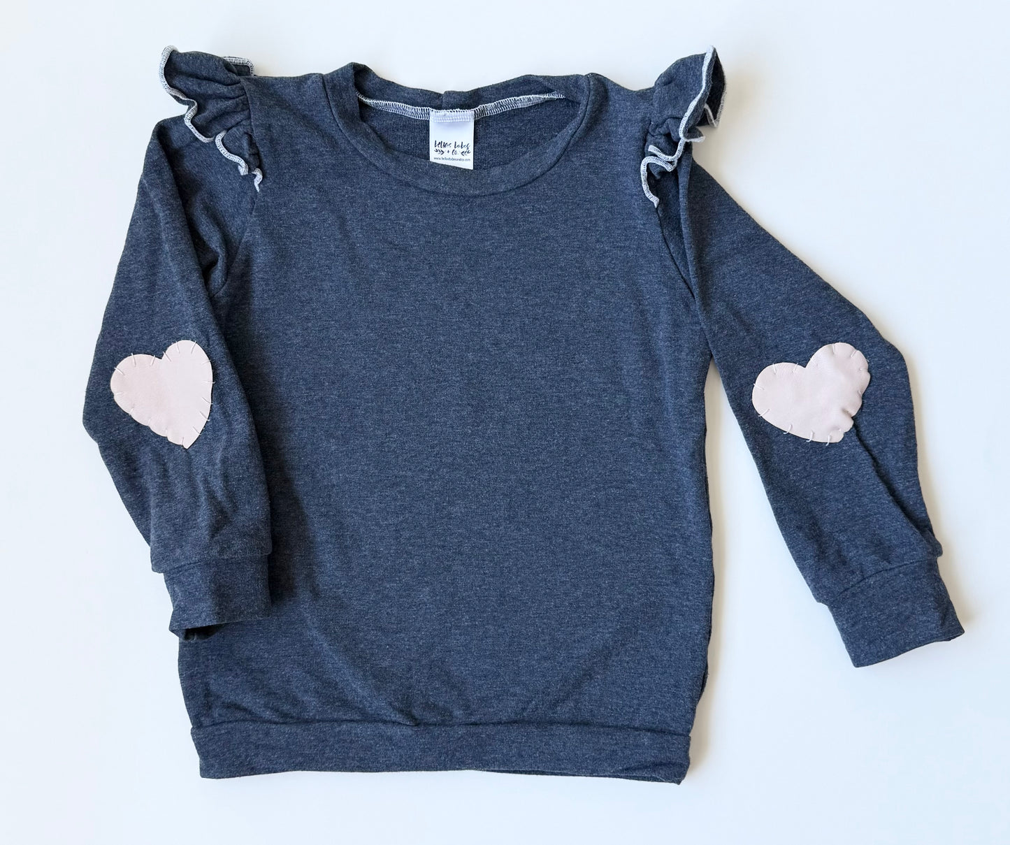 Bella’s Babes + Co Blue Ruffle Shoulder & Heart Patch Sweater (2T)
