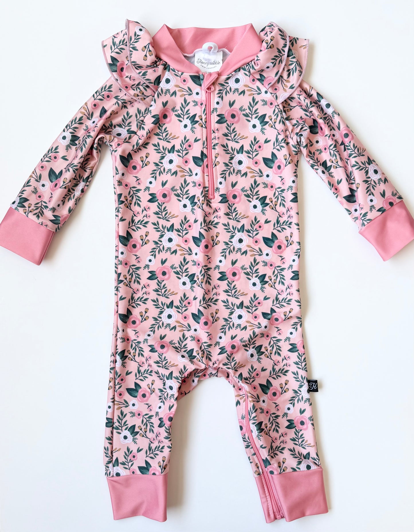Honeysuckle Swim Pink Floral Full Coverage Sunsuit (12-18 Months)