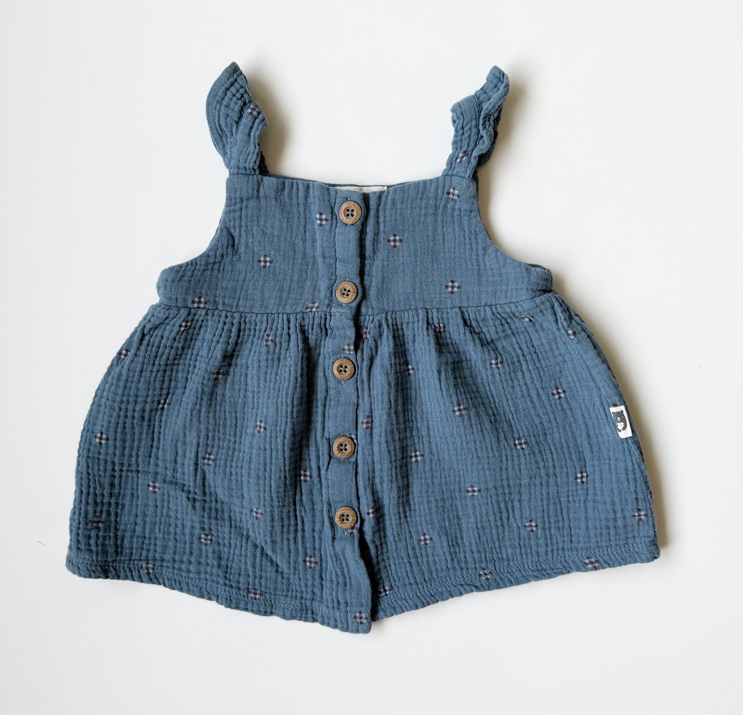 Rabbit + Bear Blue Muslin Wooden Buttons Tank Top (2T)