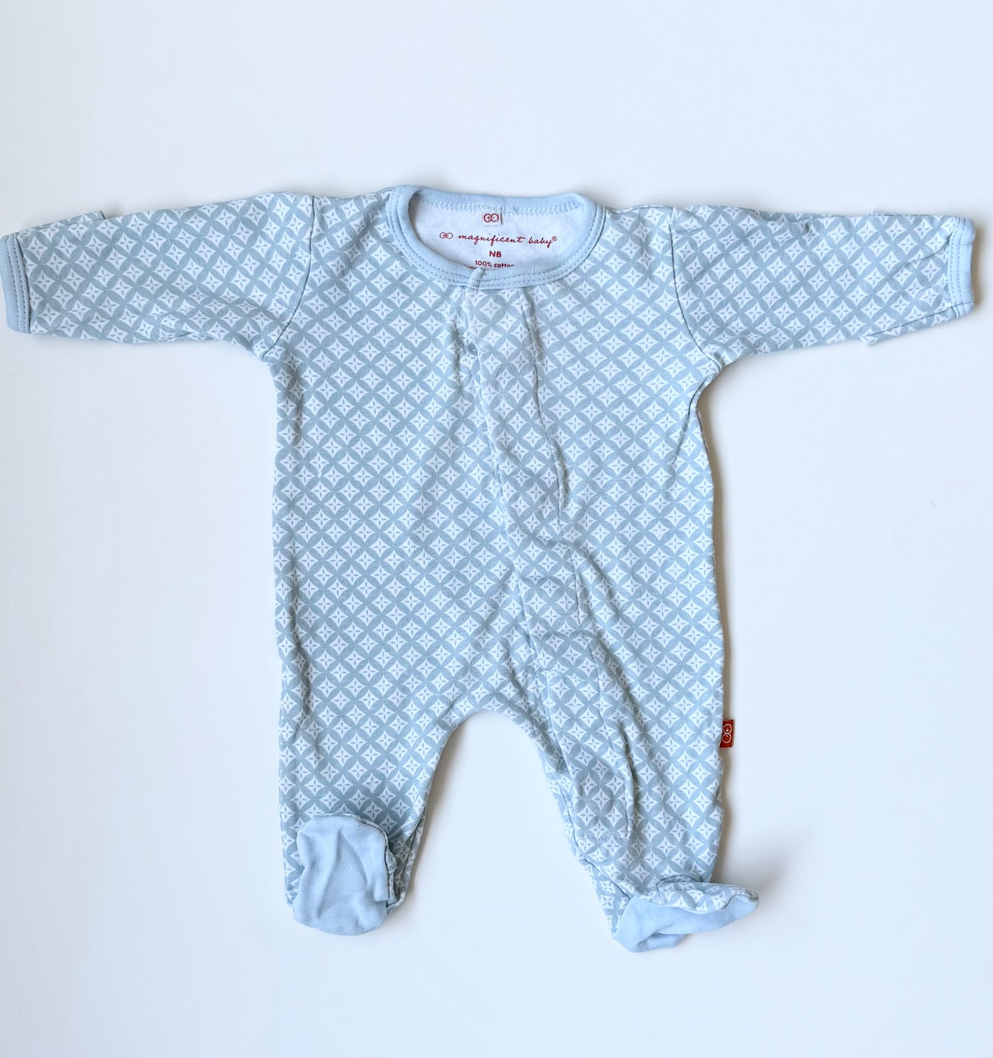 Magnificent Baby White & Blue Patterned Magnet Closure Sleeper (Newborn)