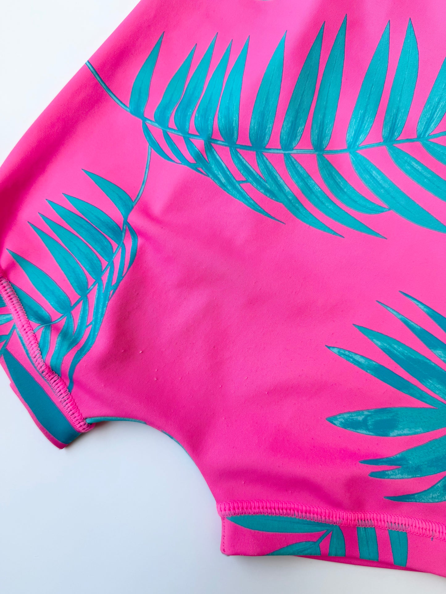 Bonds Hot Pink & Blue Leaves Short Sleeve/Bottoms Rashguard Swimsuit (3-6 Months)