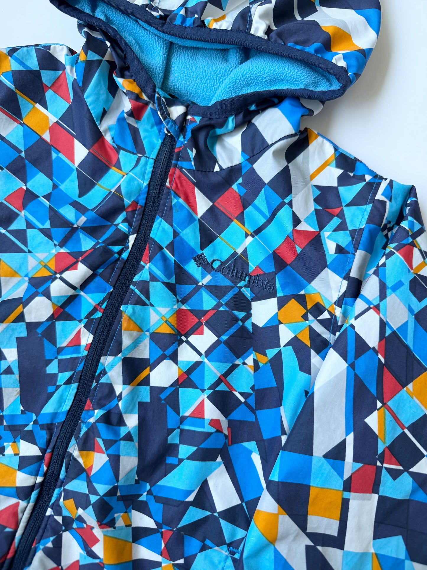 Columbia Mini Pixel Grabber II Fleece Lined Wind Jacket in Blue Geometric (3T)