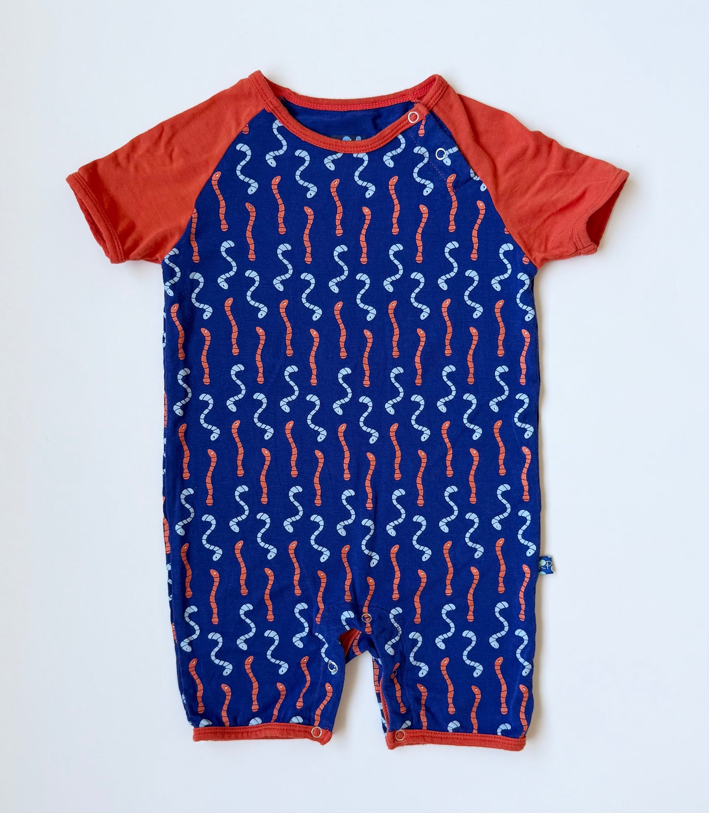 KicKee Pants Blue & Orange Worms Shorty Romper (18-24 Months)
