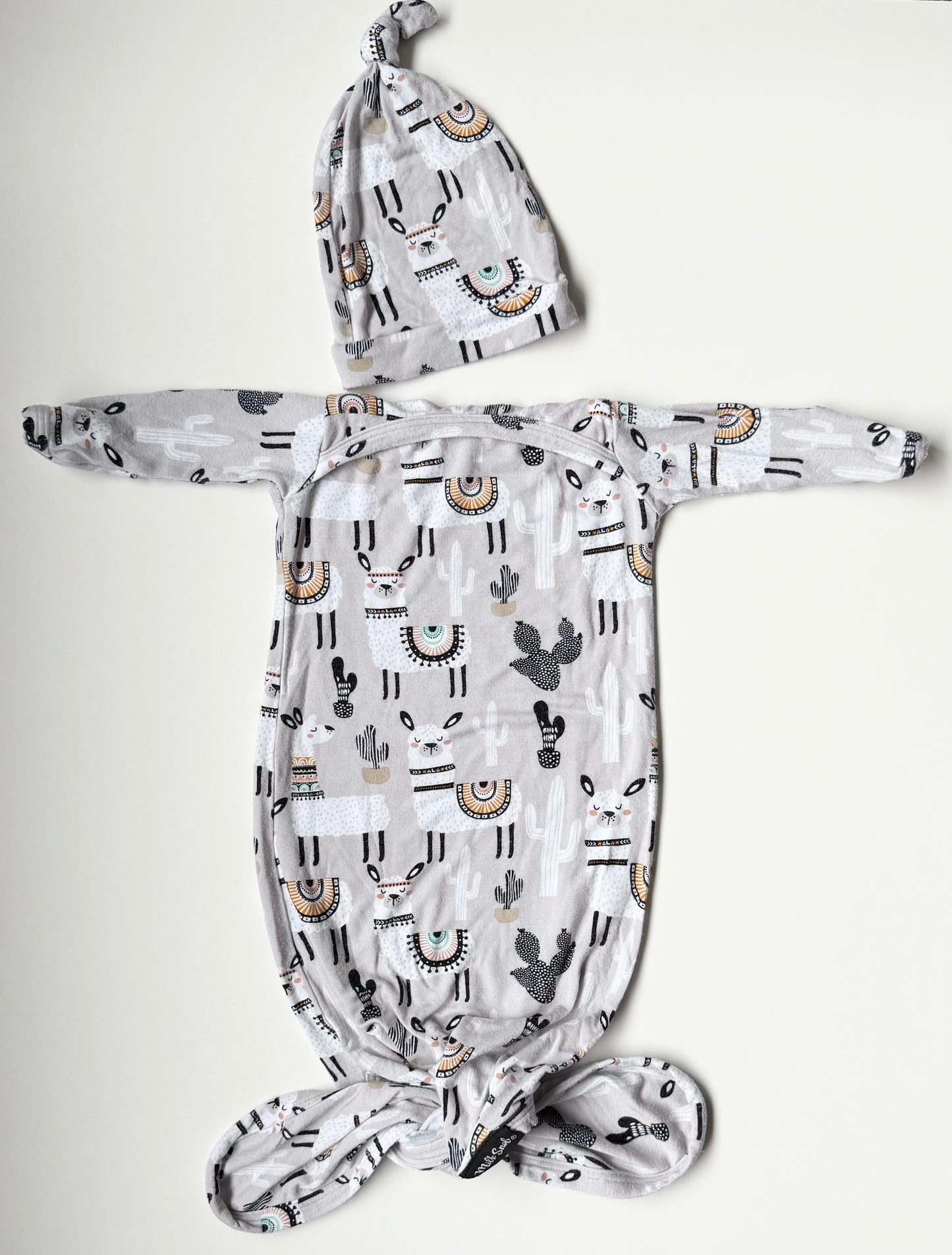 Milk Snob Grey Llamas Knotted Gown & Matching Hat (0-3 Months)