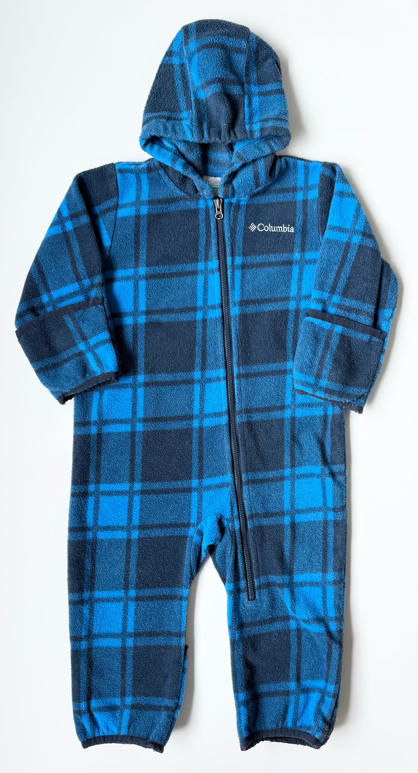 Columbia Blue Plaid Fleece Bunting Suit (12-18 Months)