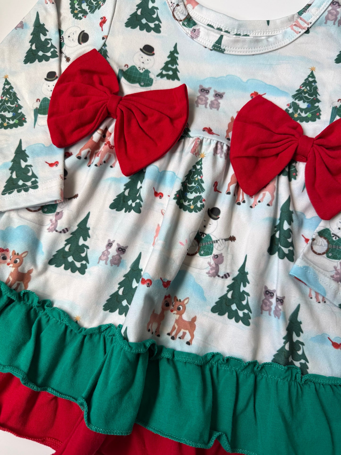 Rudolph the Red Nosed Reindeer Large Bows Christmas Dress (6-12 Months)