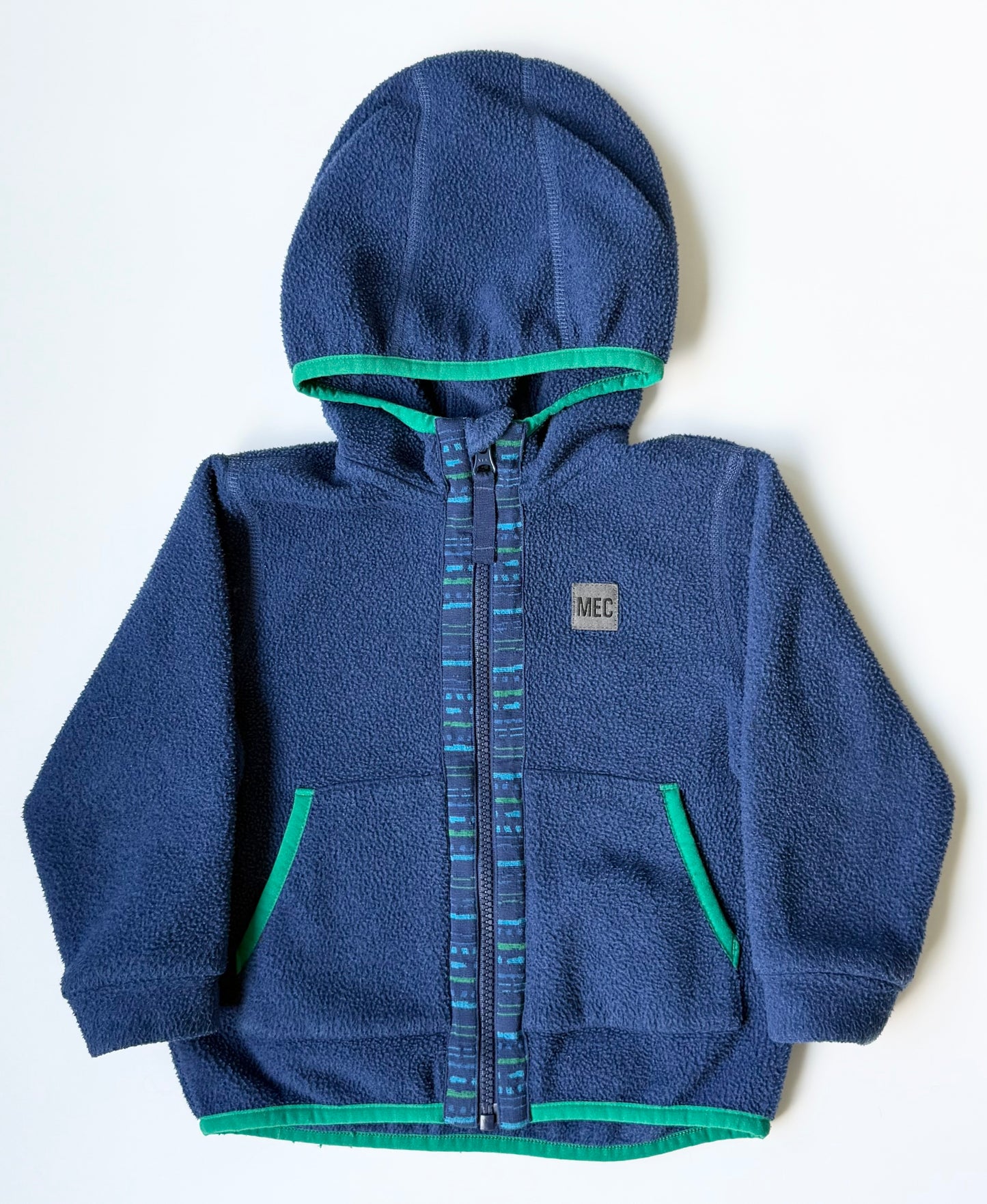 MEC Blue & Green Trim Hooded Fleece Zip Up (3T)