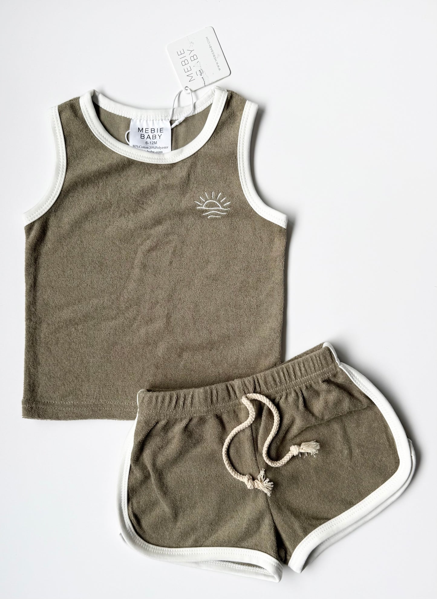 Mebie Baby Dark Green Terry Tank Top & Matching Shorts Set (6-12 Months)