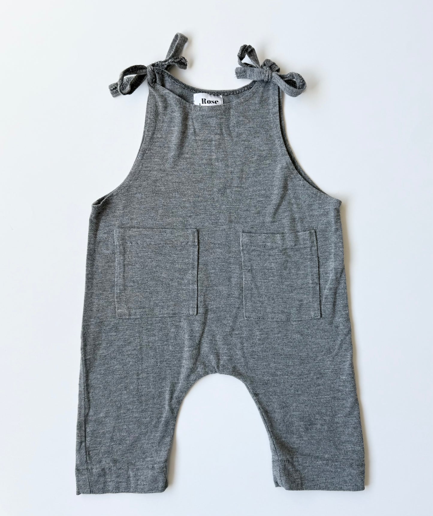Rose & Doll Grey Shoulder Tie Romper (0-6 Months)