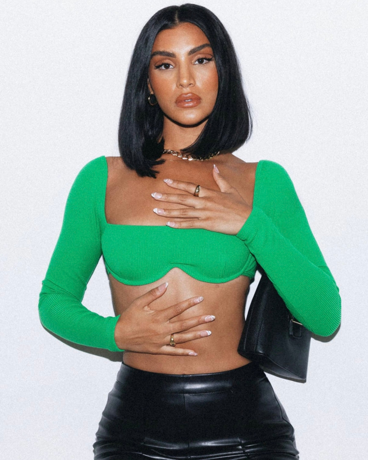 Women’s Princess Polly Becca Green Ribbed Cropped Long Sleeve - New (2)