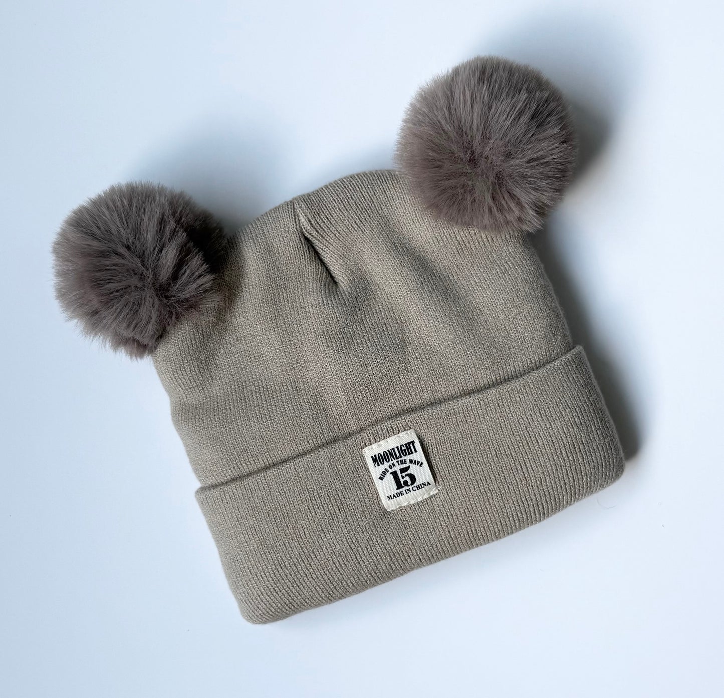 Beige Double Pom Beanie (0-6 Months)