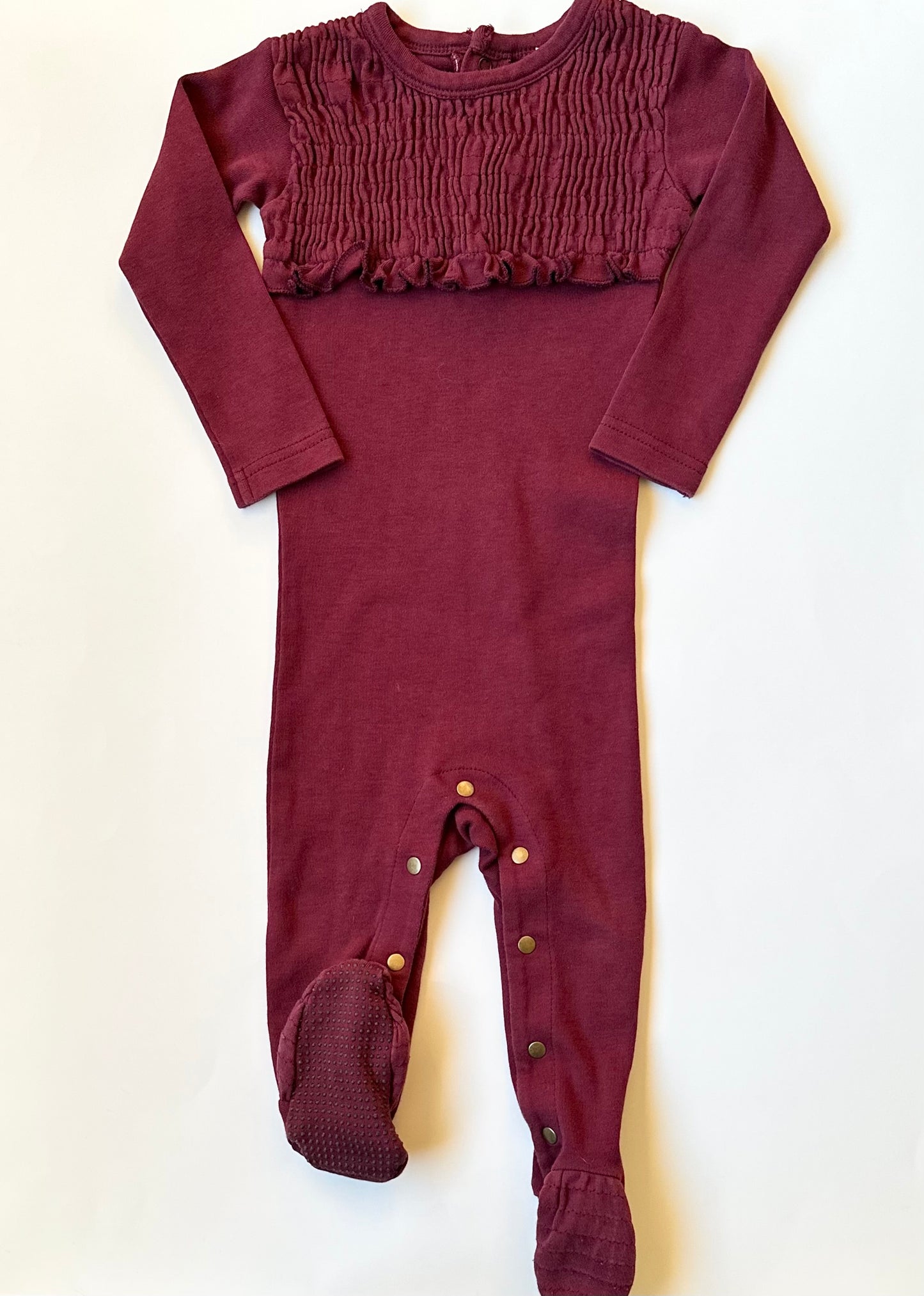 L’oved Baby Maroon Ruffle Chest Jumpsuit (9-12 Months)