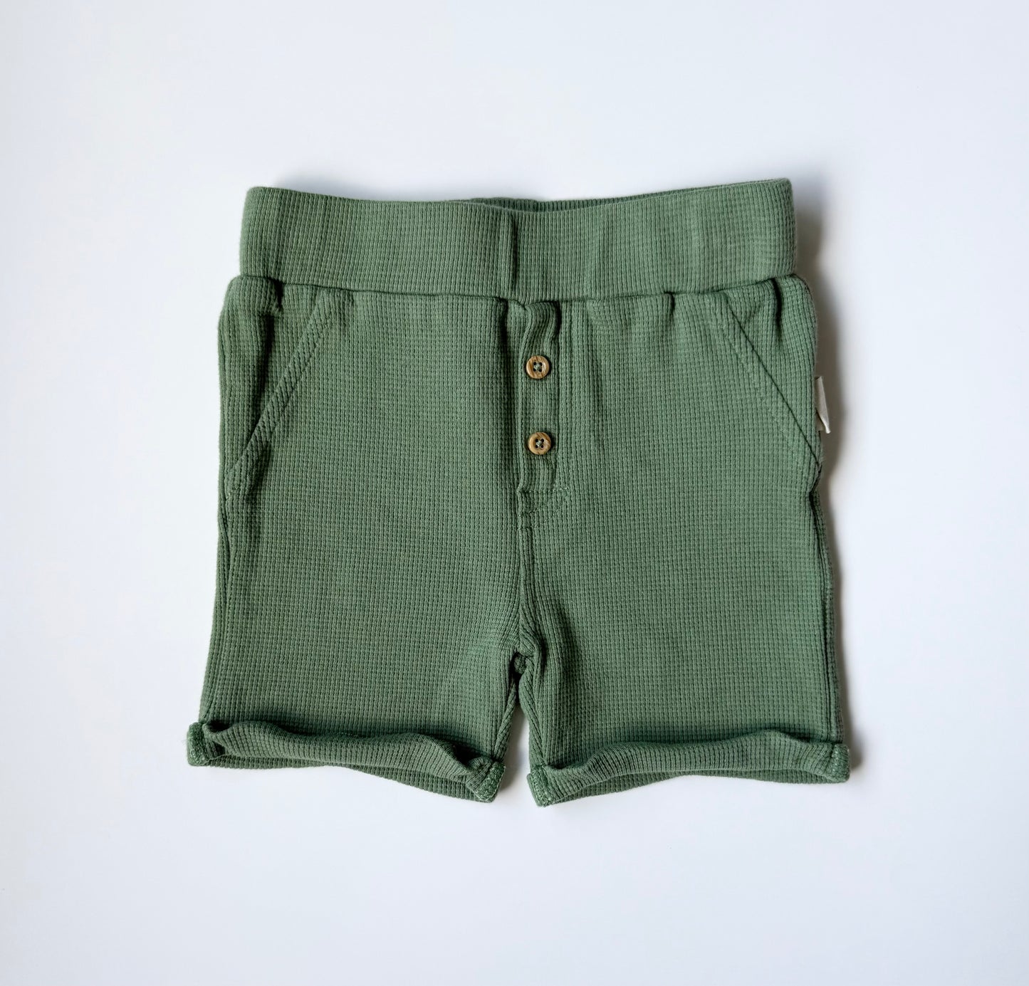 Rabbit + Bear Green Waffles Longer Shorts (6-9 Months)
