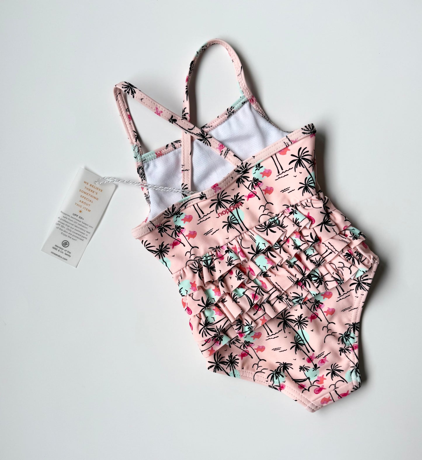 Noppies Light Peach Palm Trees One Piece Swimsuit - New (2-6 Months)