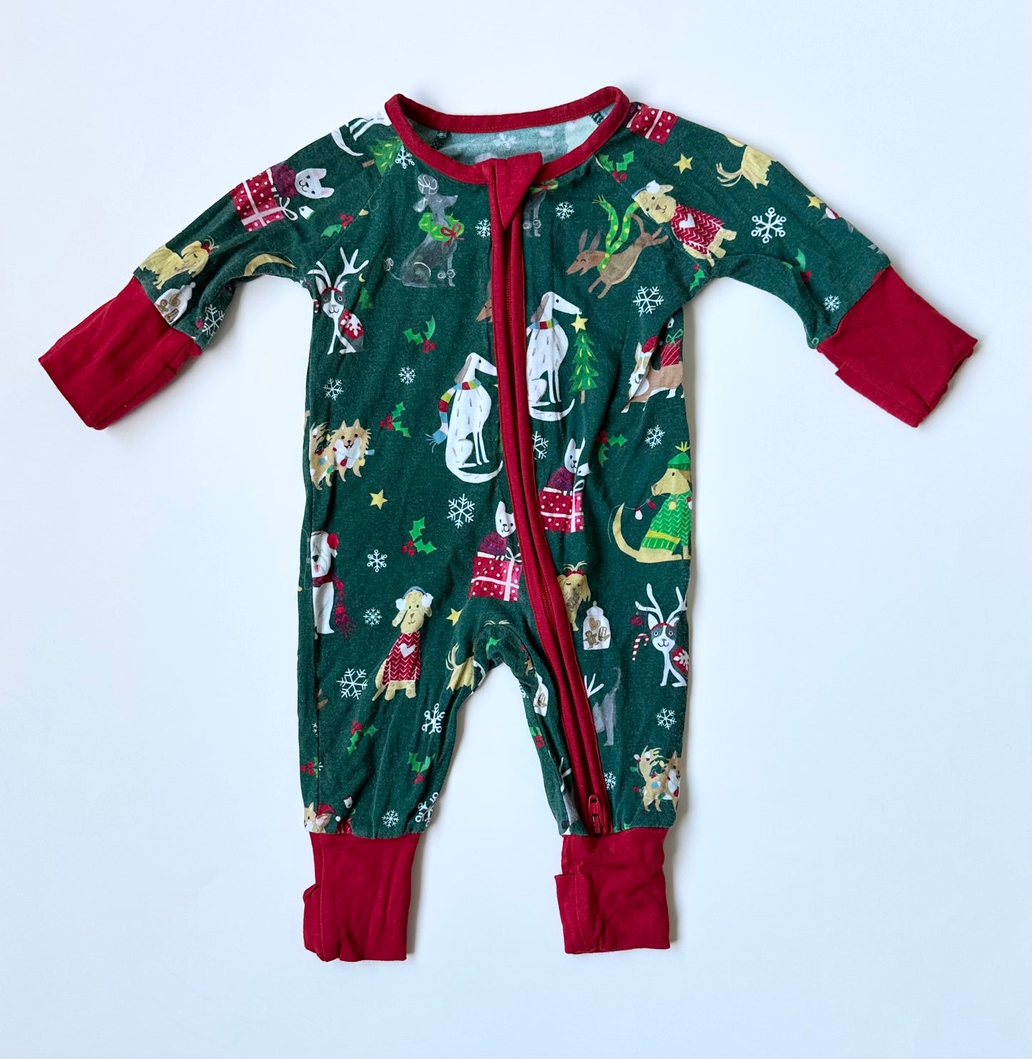 Little Sleepies Green Holiday Dogs Sleeper Romper (Preemie)