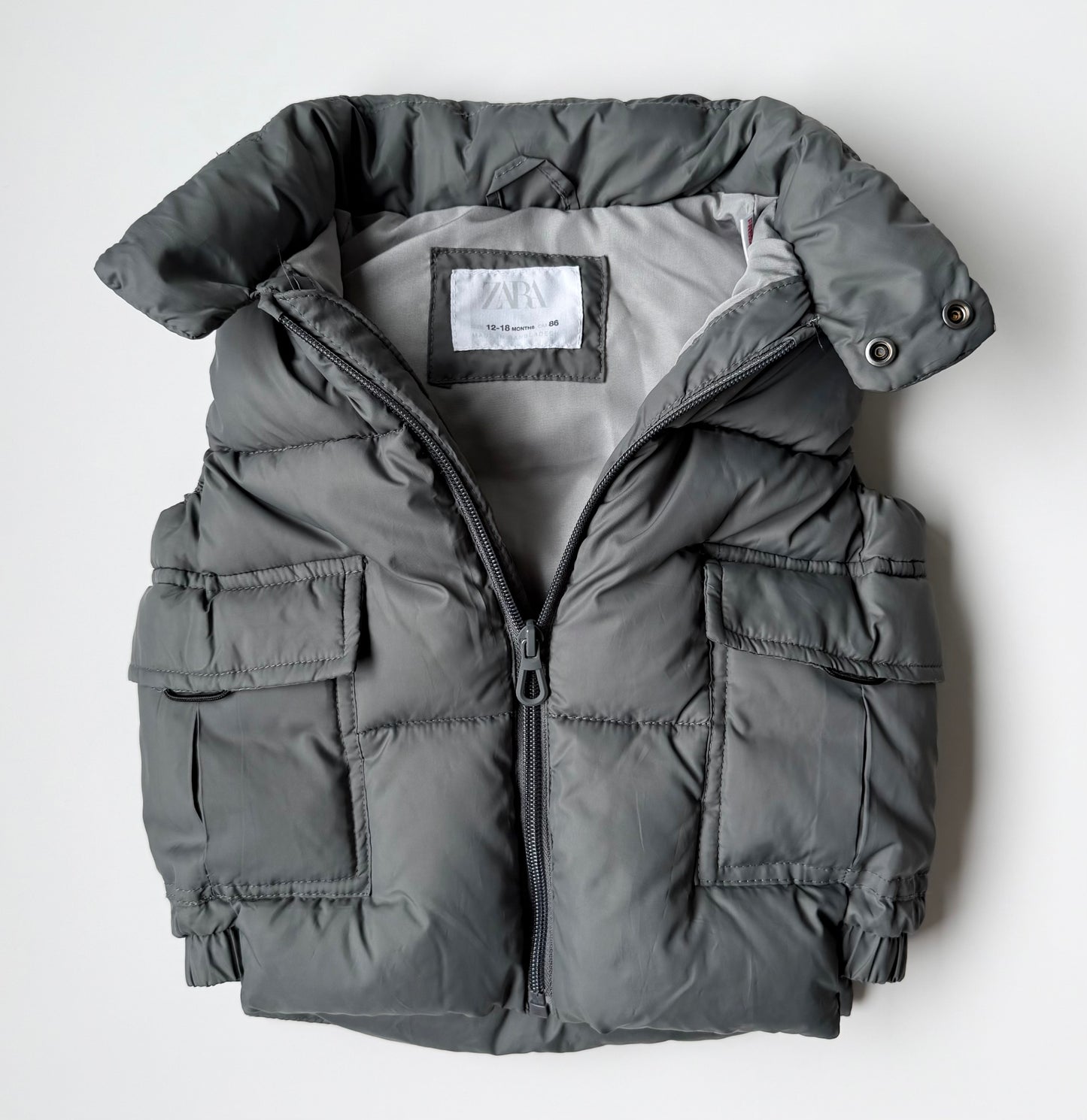 Zara Grey Puffer Vest (12-18 Months)