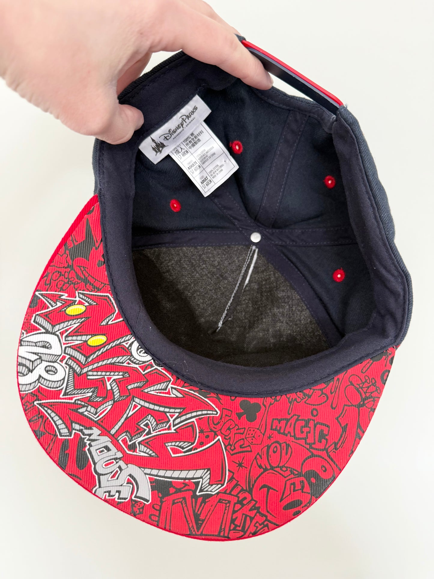 Adult Disney Parks Red & Navy Graffiti Mickey Mouse SnapBack Hat