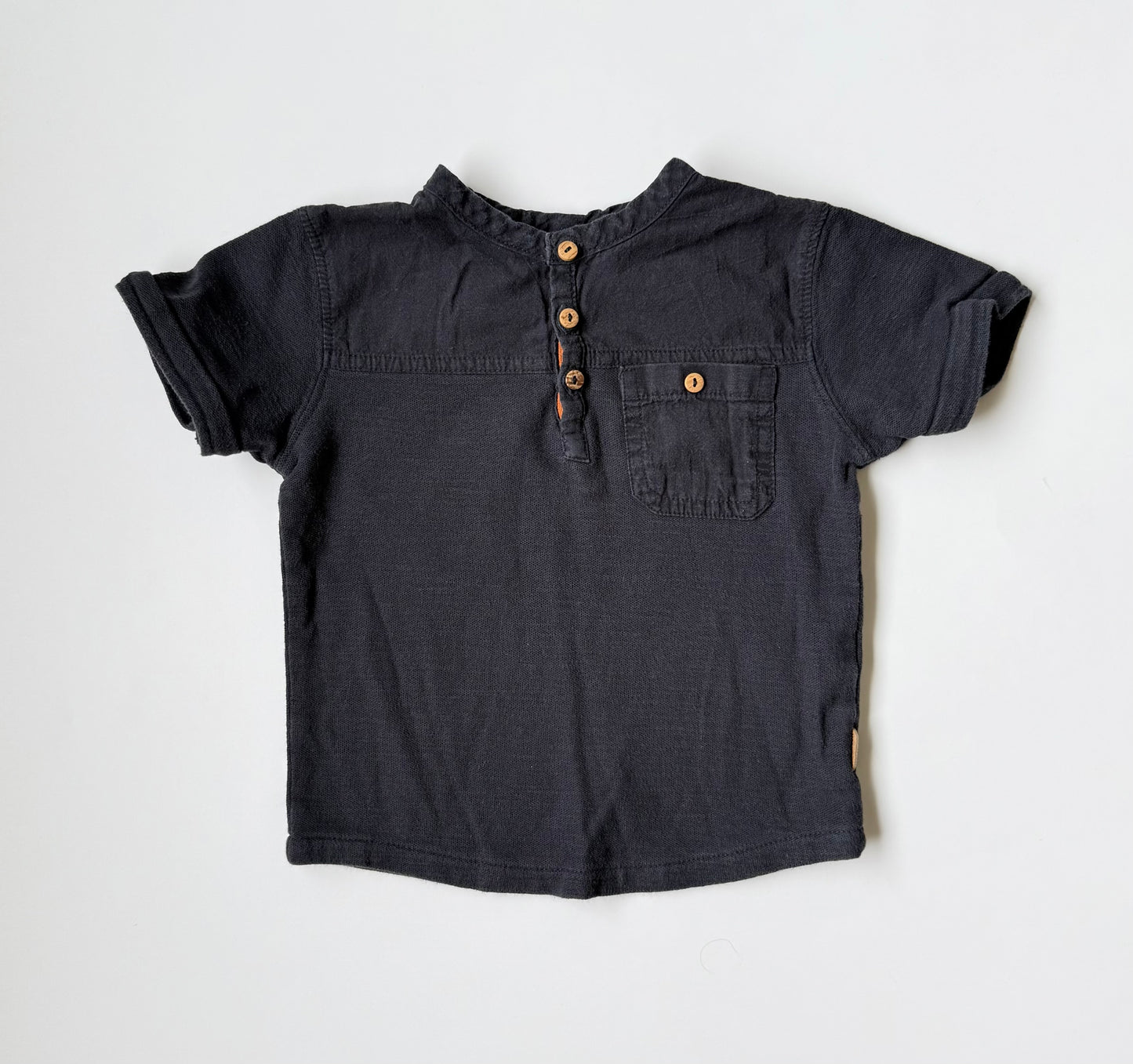 Zara Black Three Button Front T-Shirt (12-18 Months)