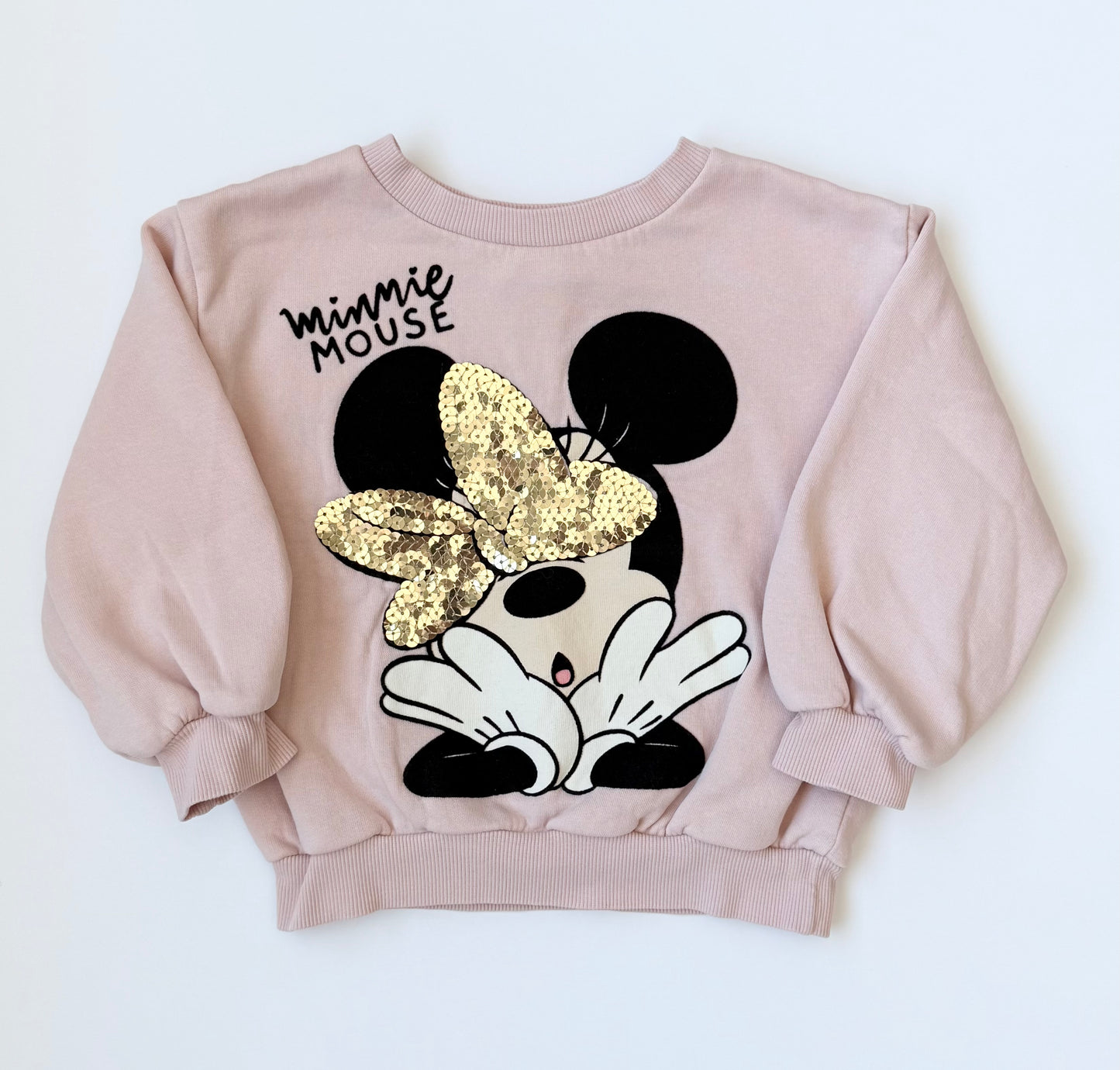 H&M Disney Light Pink & Gold Sparkle Bow Minnie Mouse Sweater (2-4 Years)