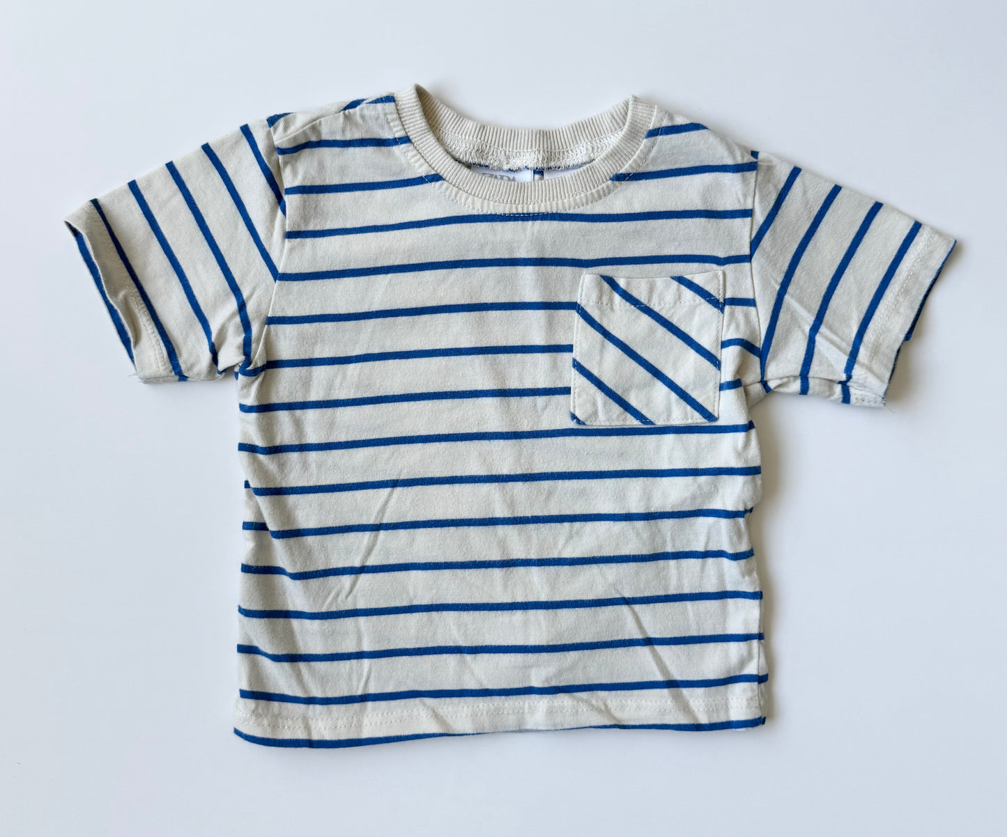 Zara Blue & White Stripes Pocket T-Shirt (9-12 Months)