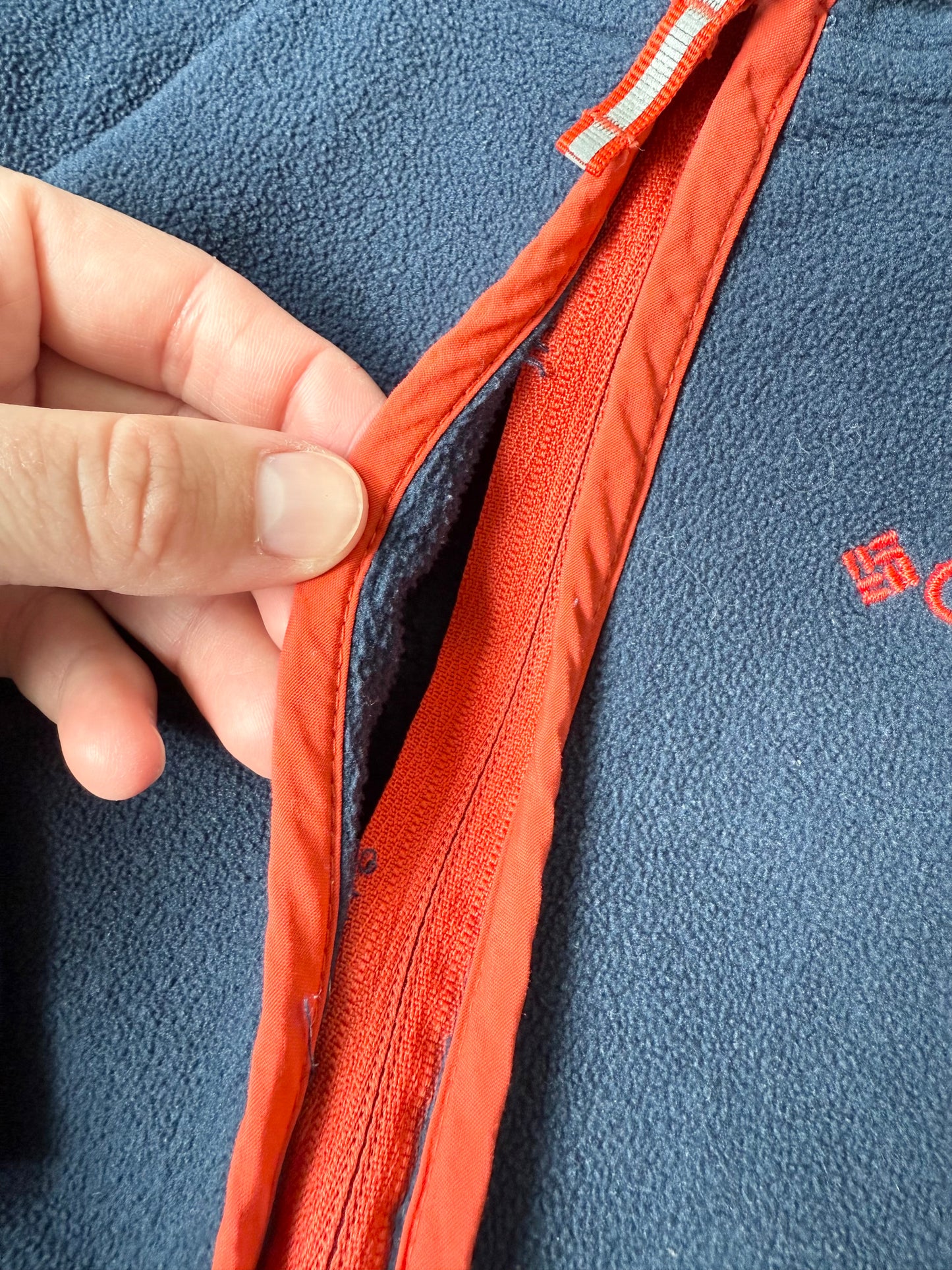 Columbia Dark Blue & Red Trim Hooded Fleece Zip Up (3T)