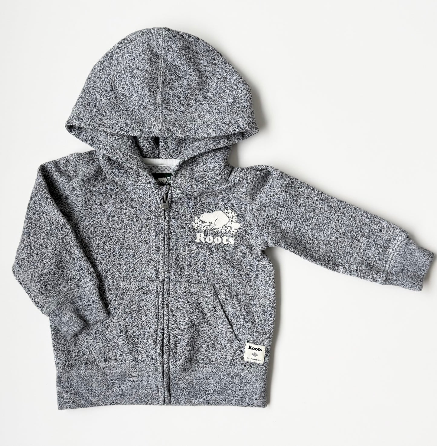 Roots Baby Heathered Grey Zip Up Hoodie (6-12 Months)